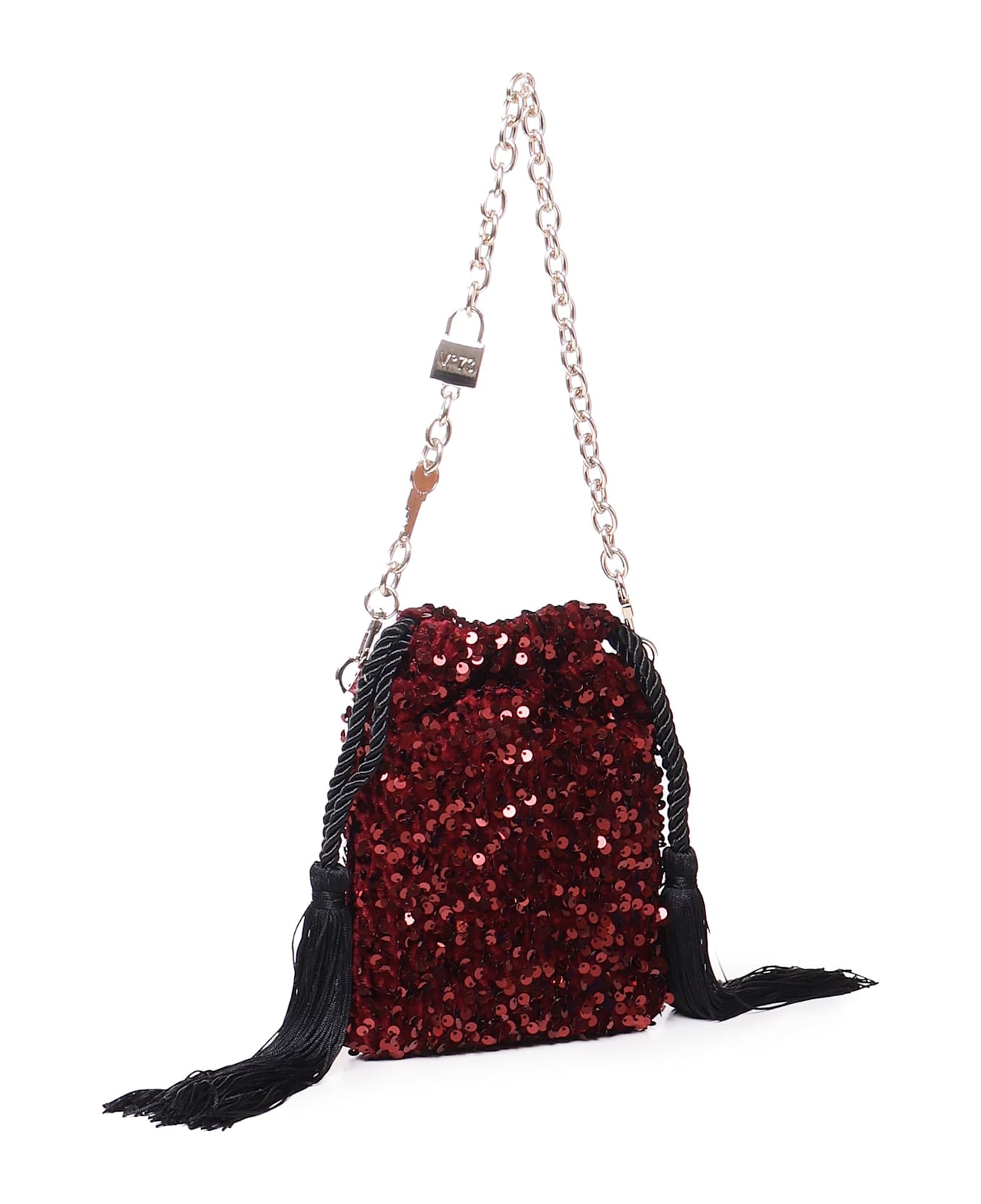 V73 Cleopatra Sequined Handbag With Shoulder Straps And Handle - Ruby