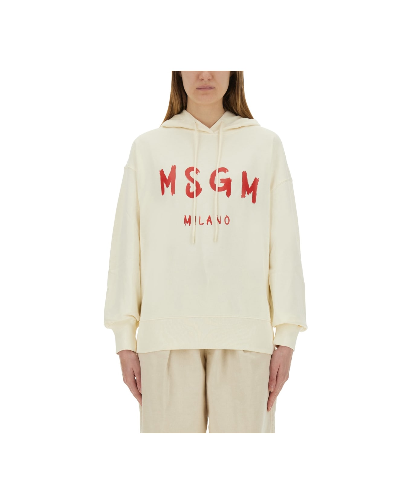 MSGM Sweatshirt With Brushed Logo - IVORY
