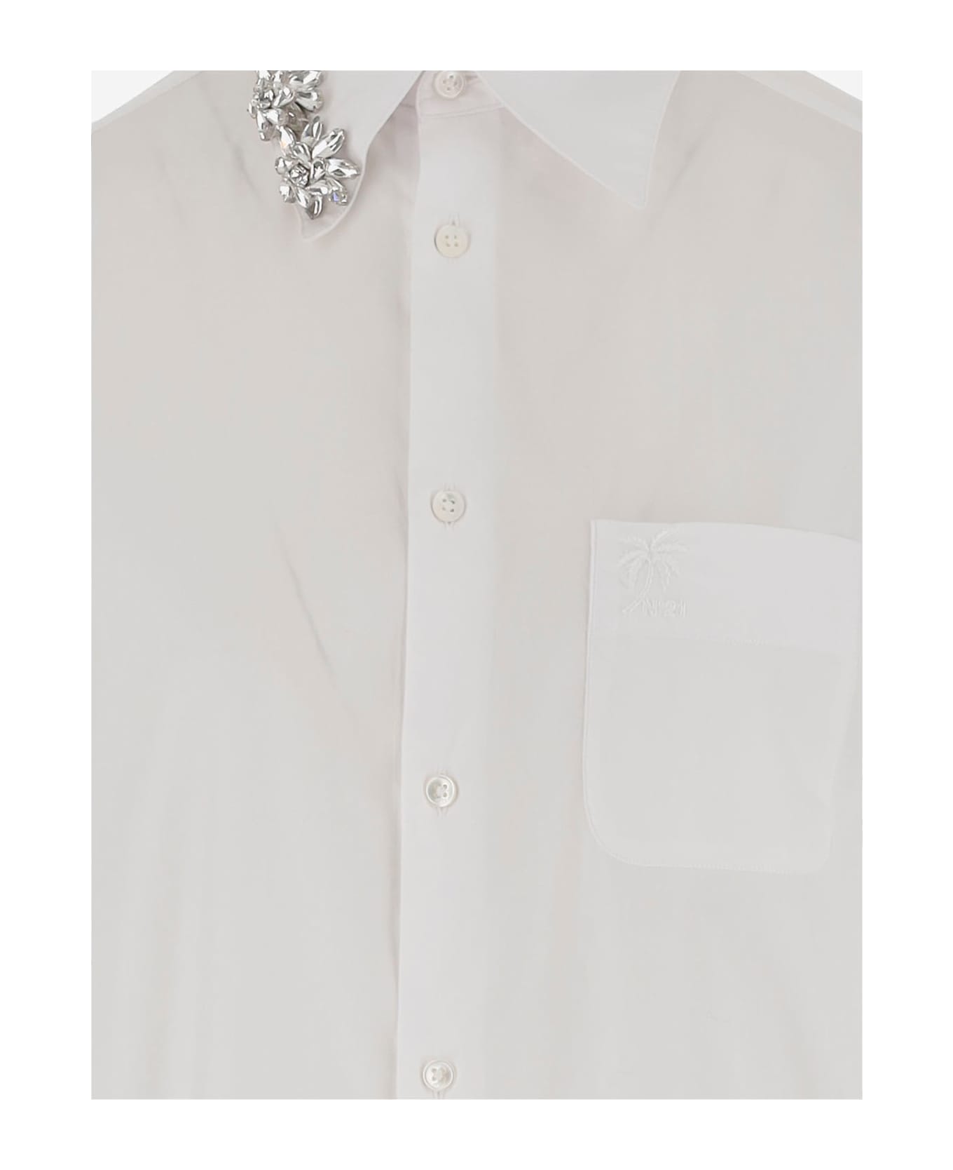 N.21 Cotton Shirt With Floral Decoration - White