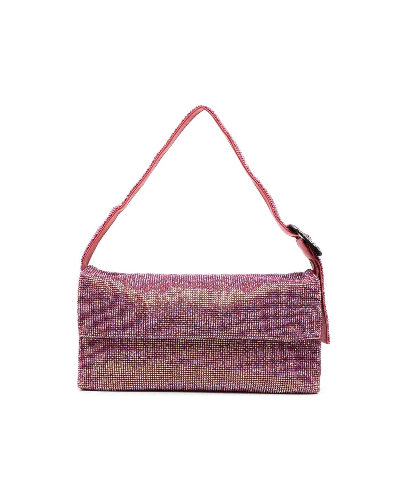 Benedetta Bruzziches Vitty La Grande Shoulder Bag With All-over Crystal Embellishment In Rhinestone Mesh Woman - Fuxia