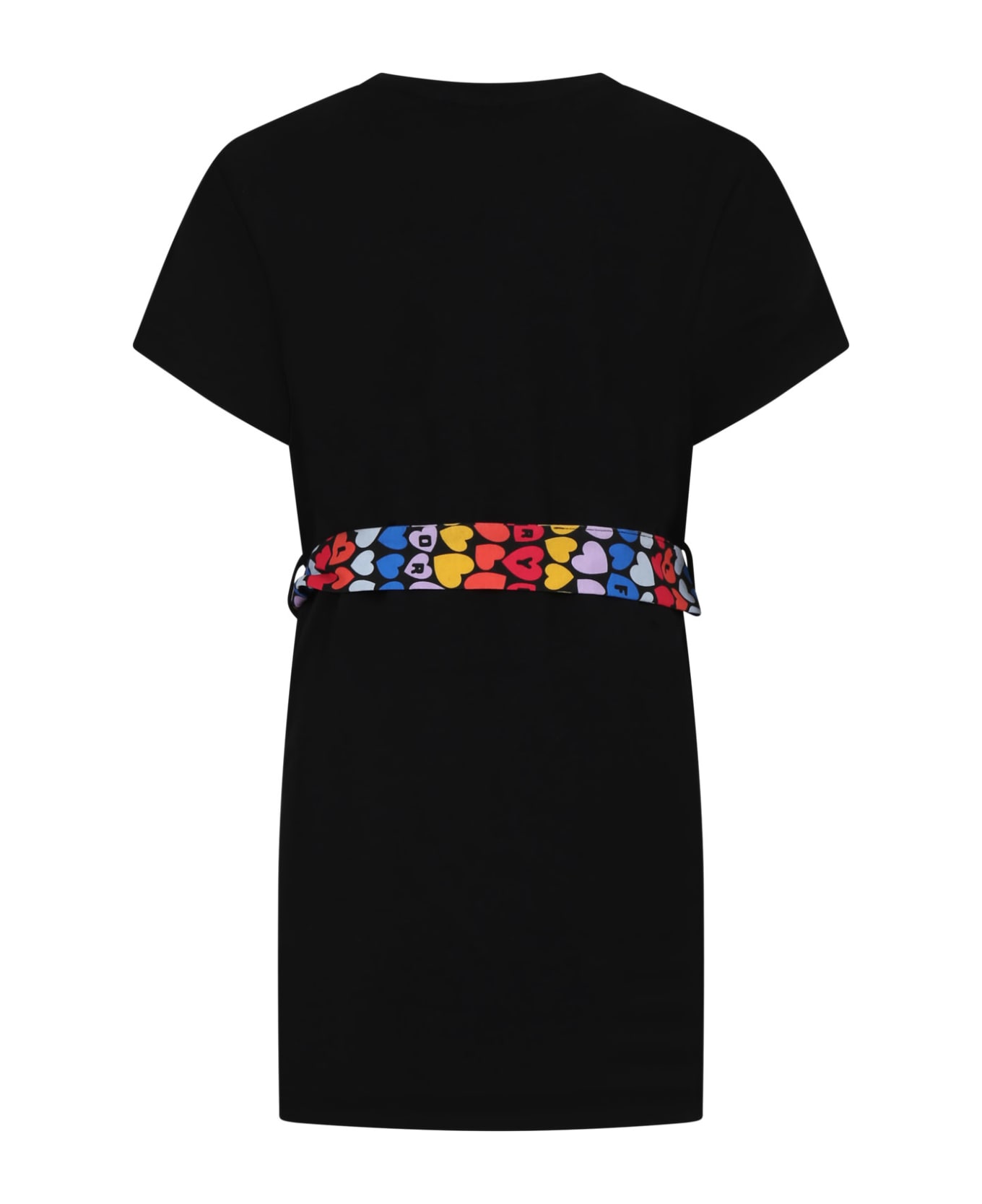 Rykiel Enfant Black Dress For Girl With Multicolor Belt And Logo - Black