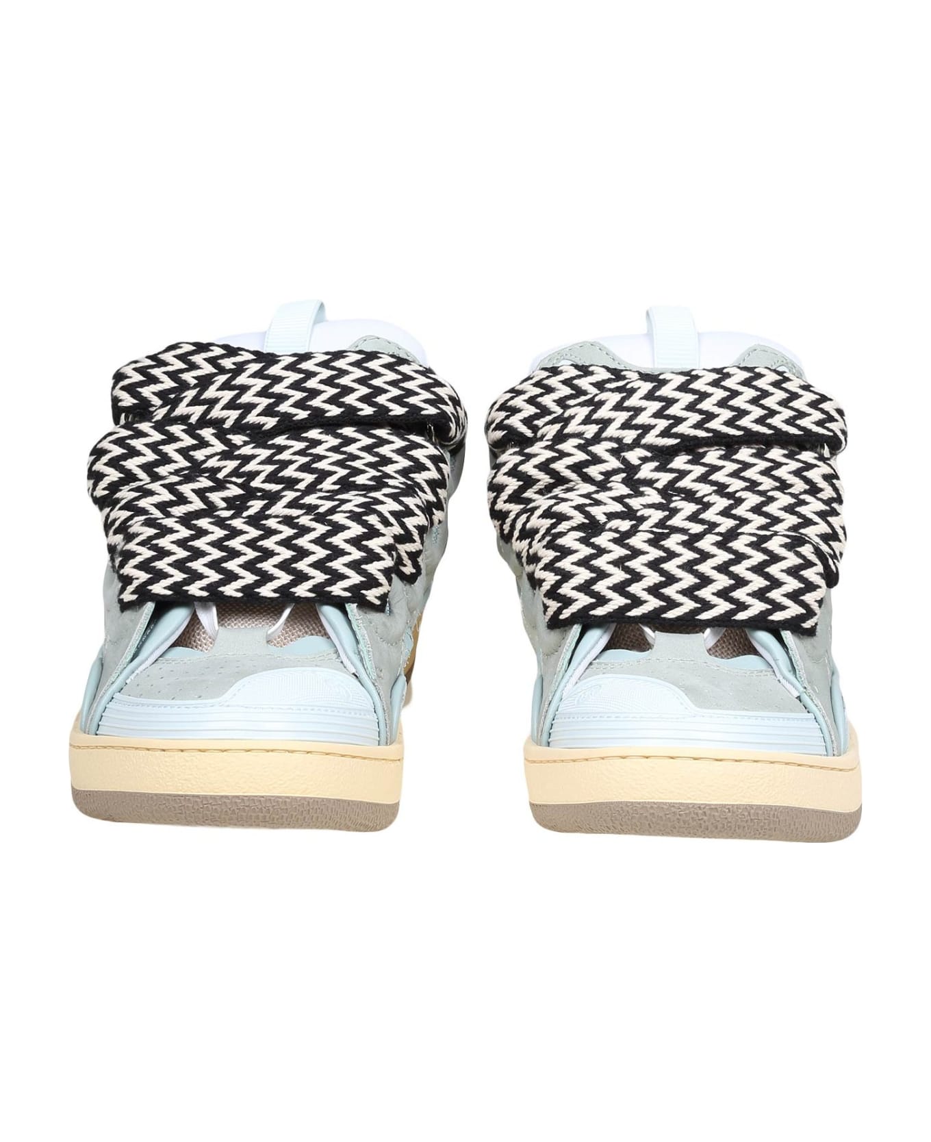 Lanvin Curb Sneakers In White And Light Blue Leather - PALE BLUE