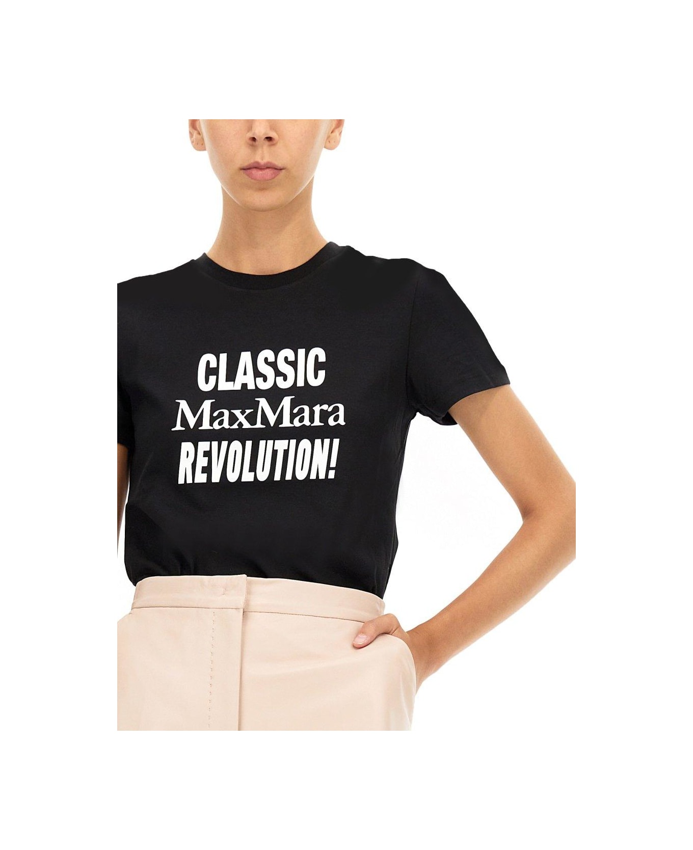 Max Mara Logo Printed Crewneck T-shirt - BLACK