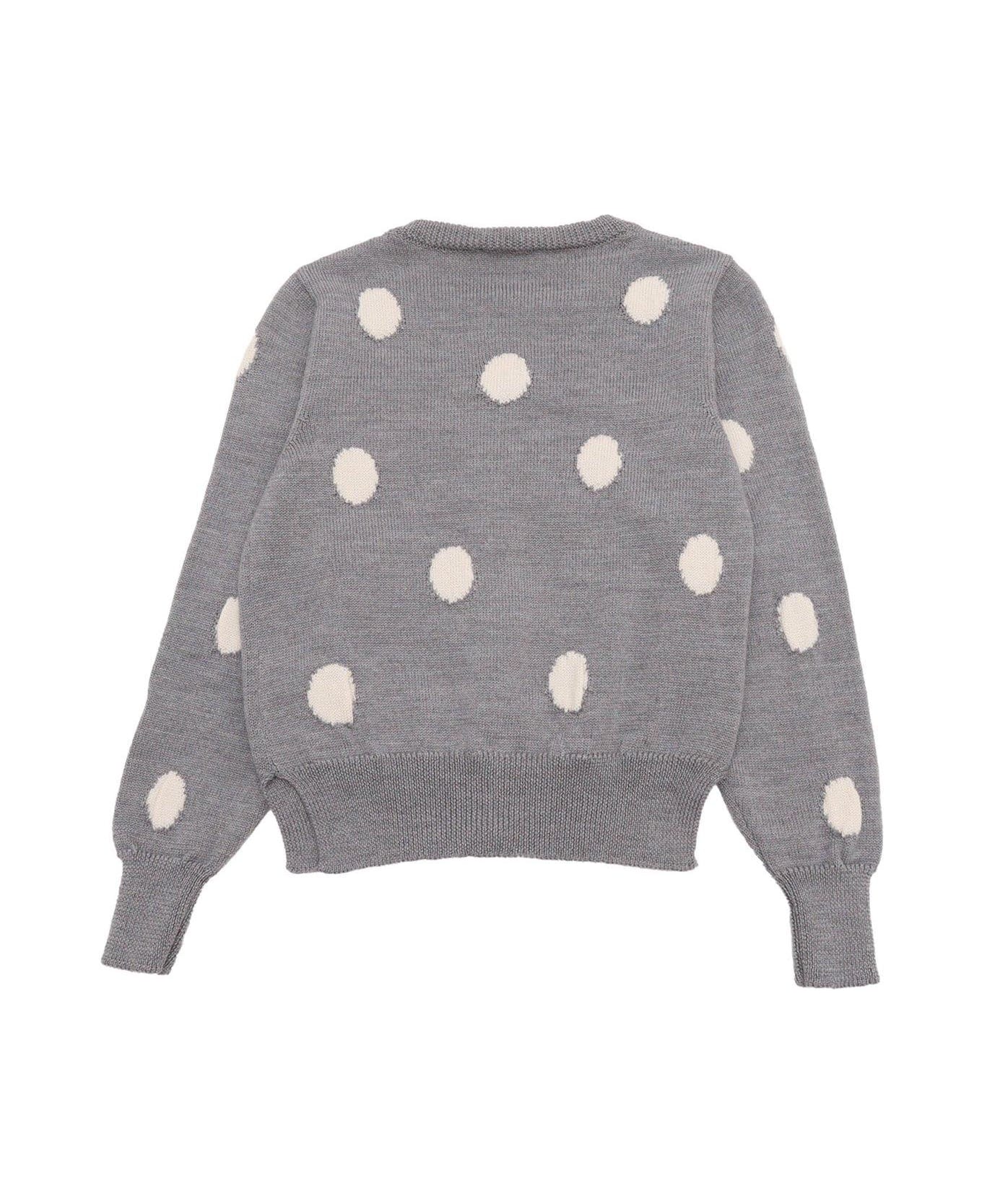 Monnalisa Logo Plaque Polka-dot Cardigan - Grey ニットウェア＆スウェットシャツ