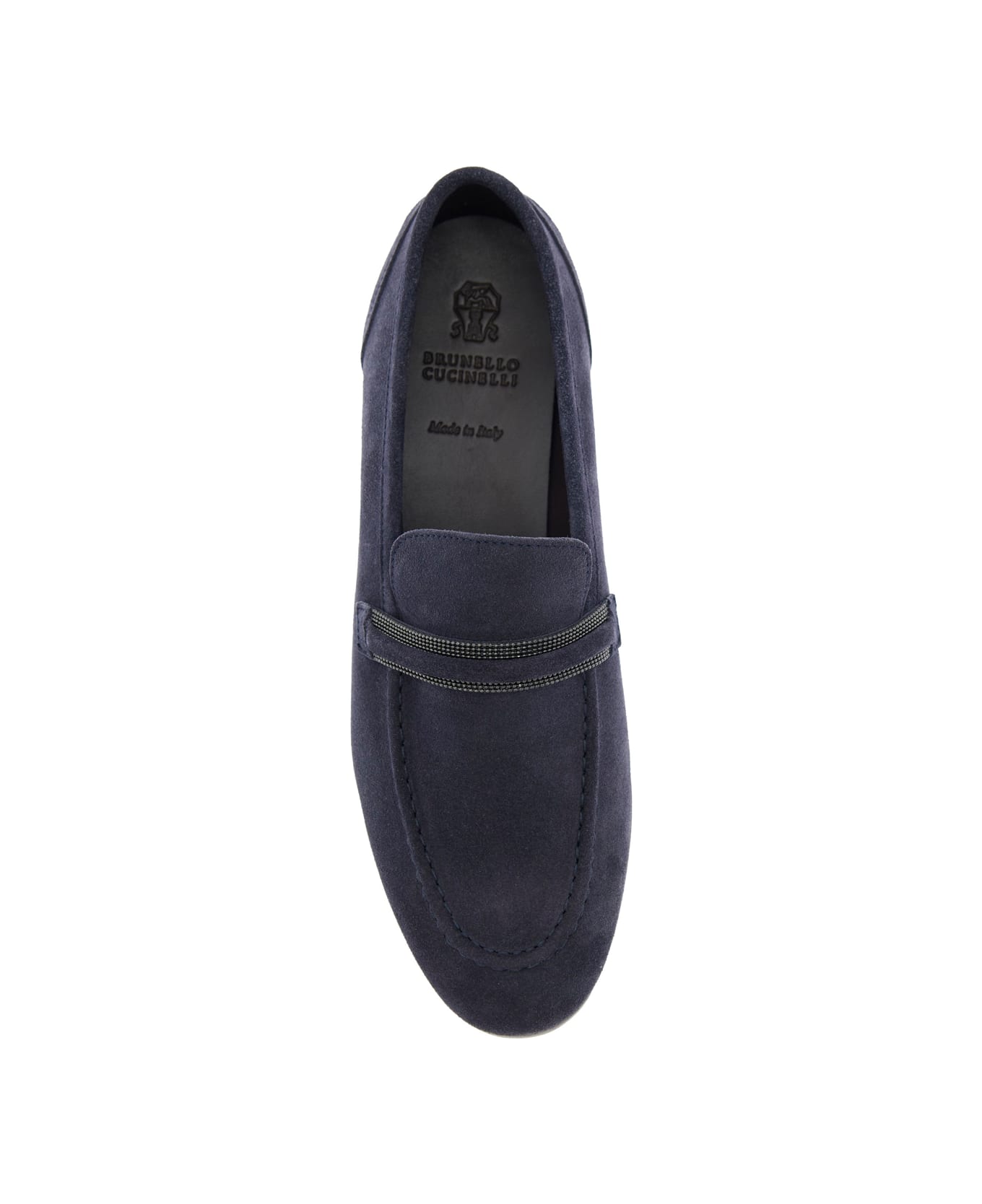Brunello Cucinelli Blue Loafers With Monil Detail On The Front In Suede Woman - Blu