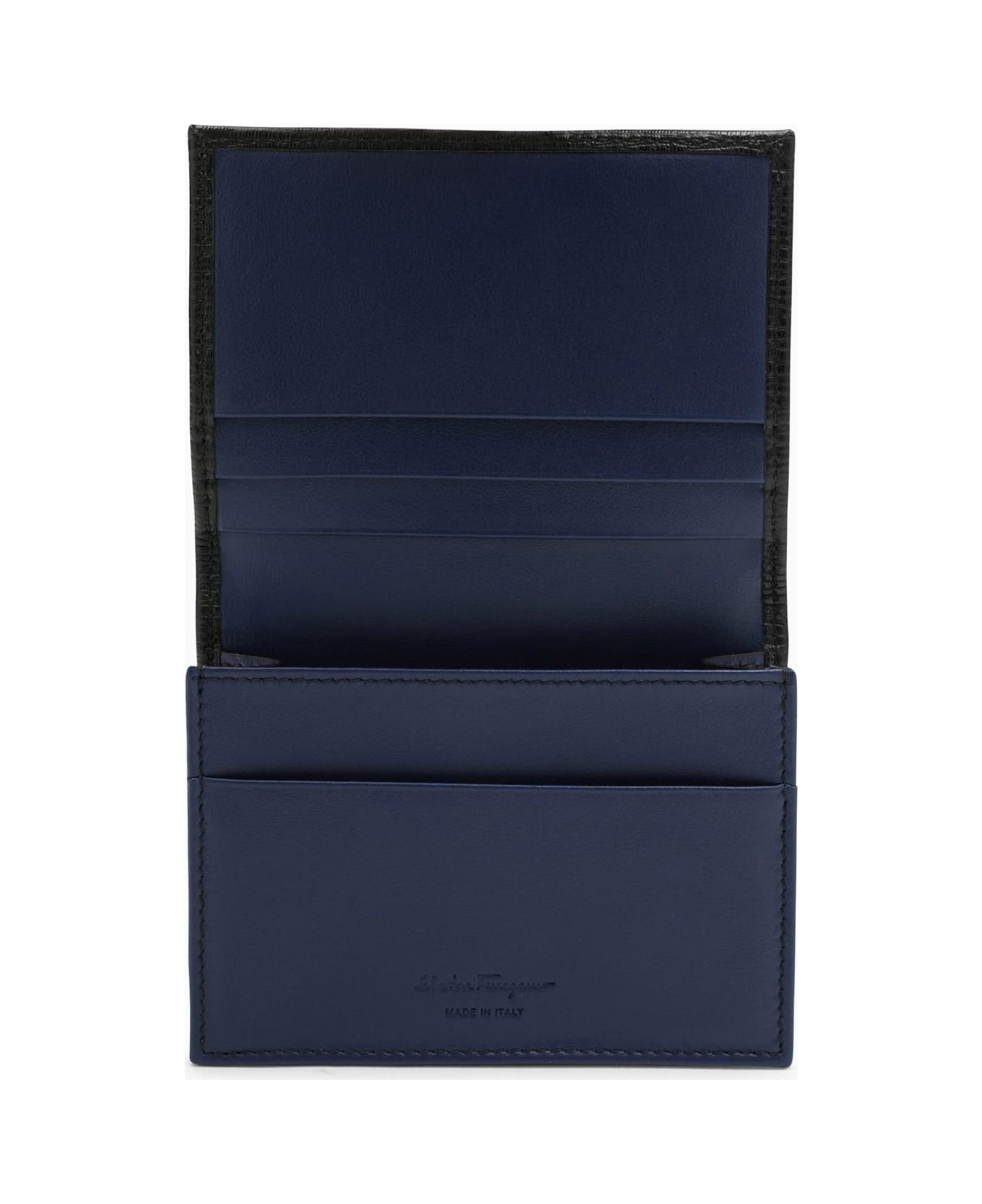 Ferragamo Gancini Two-tone Black\/blue Billfold Wallet - BLACK