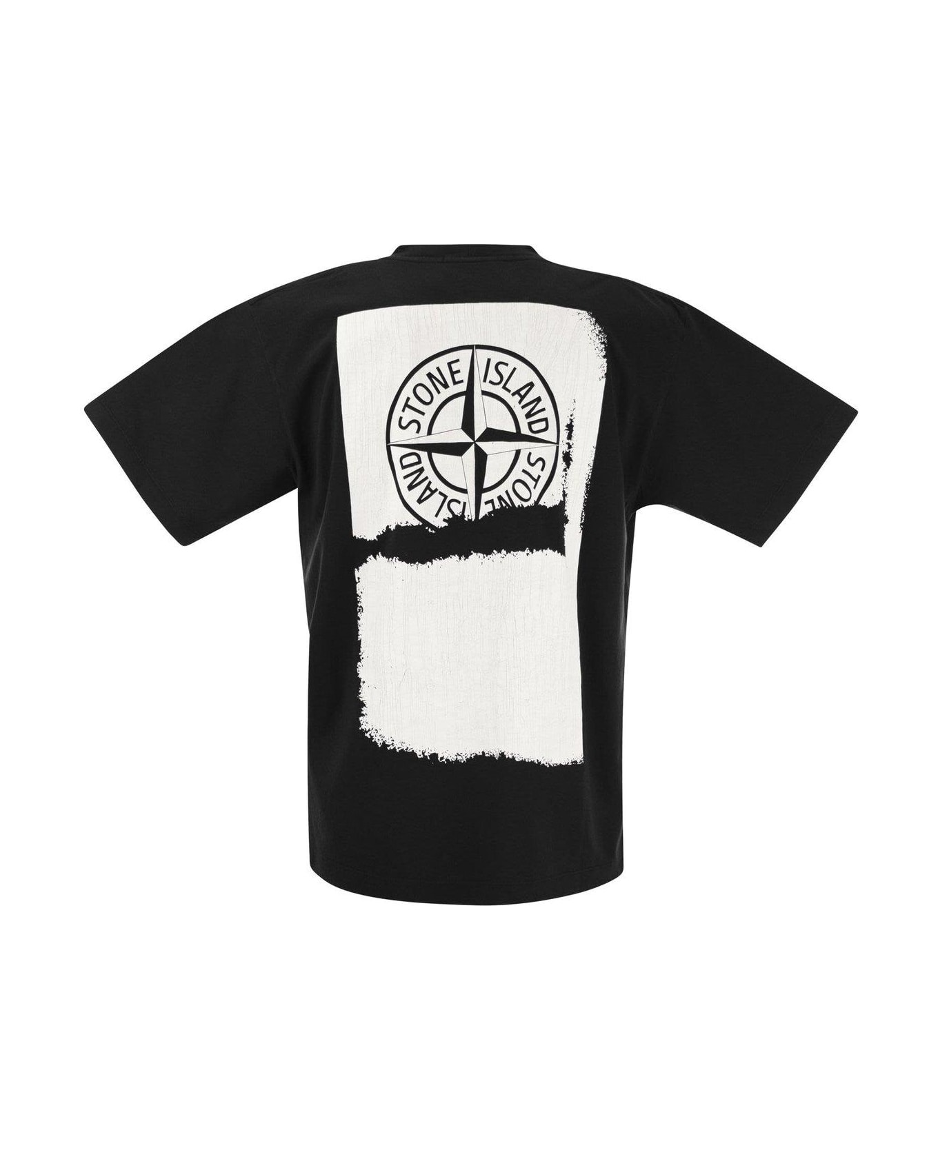 Stone Island Logo Printed Crewneck T-shirt - Black シャツ