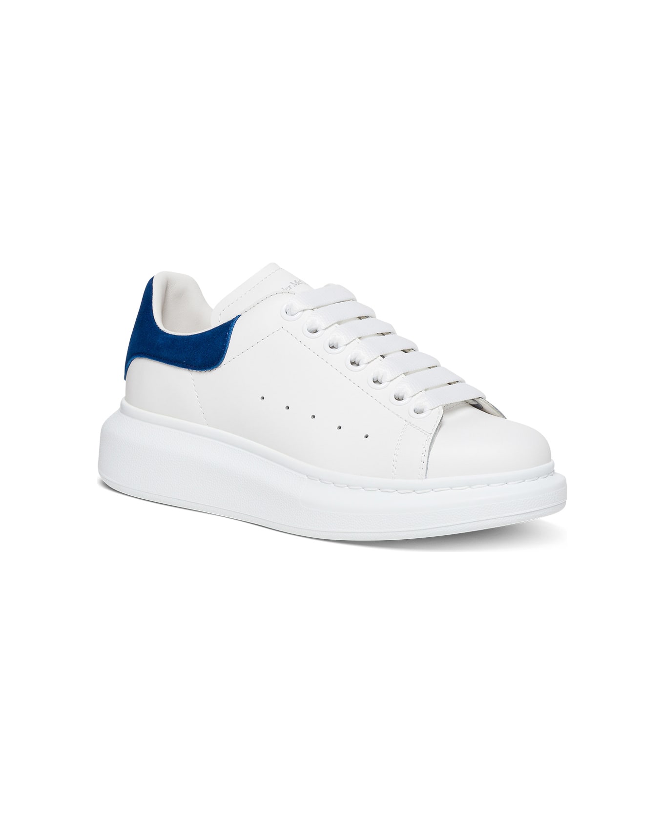 Alexander McQueen Man's Oversize White Leather Sneakers  With Blue Heel And Logo - White