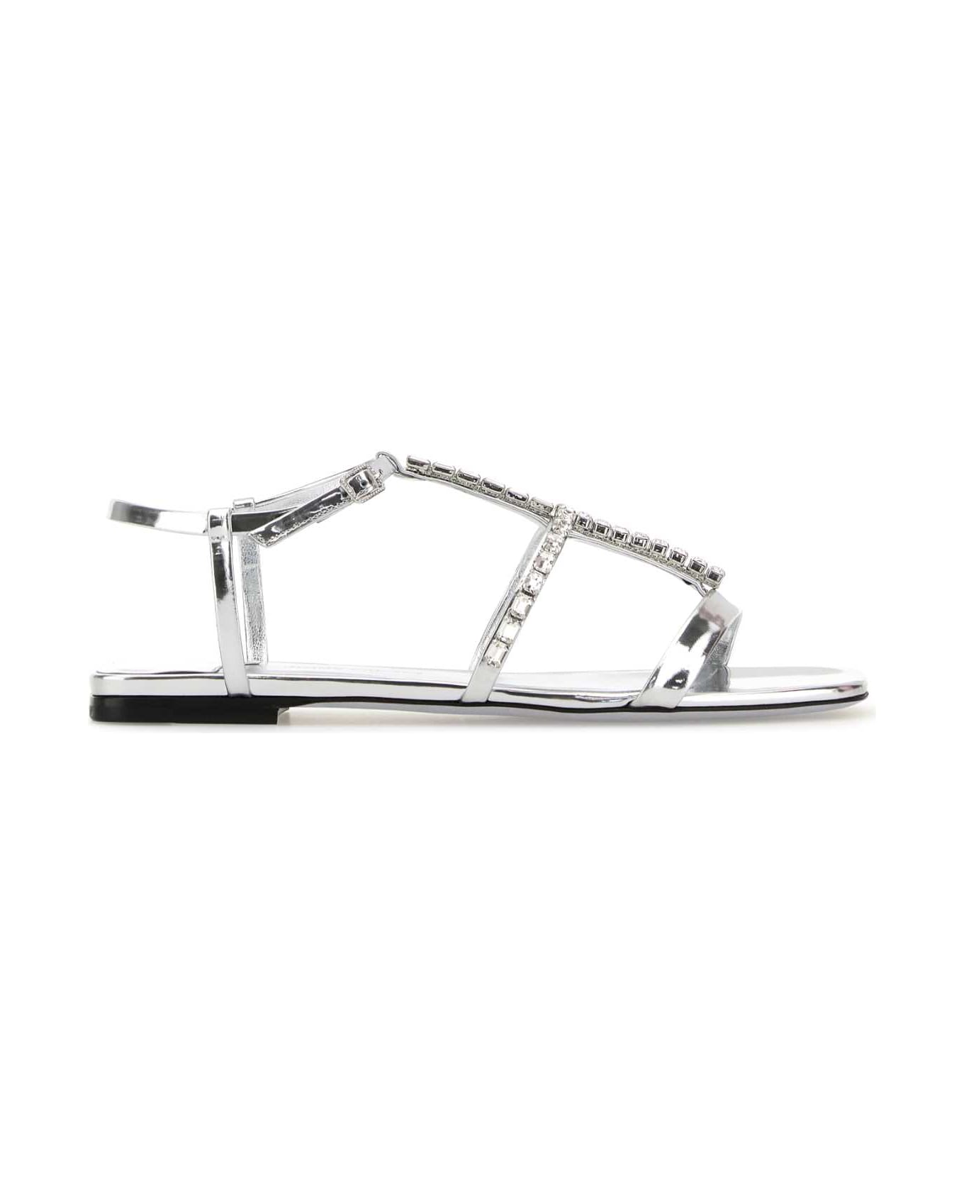 Jimmy Choo Silver Leather Gwyn Sandals - SILVERCRYSTAL