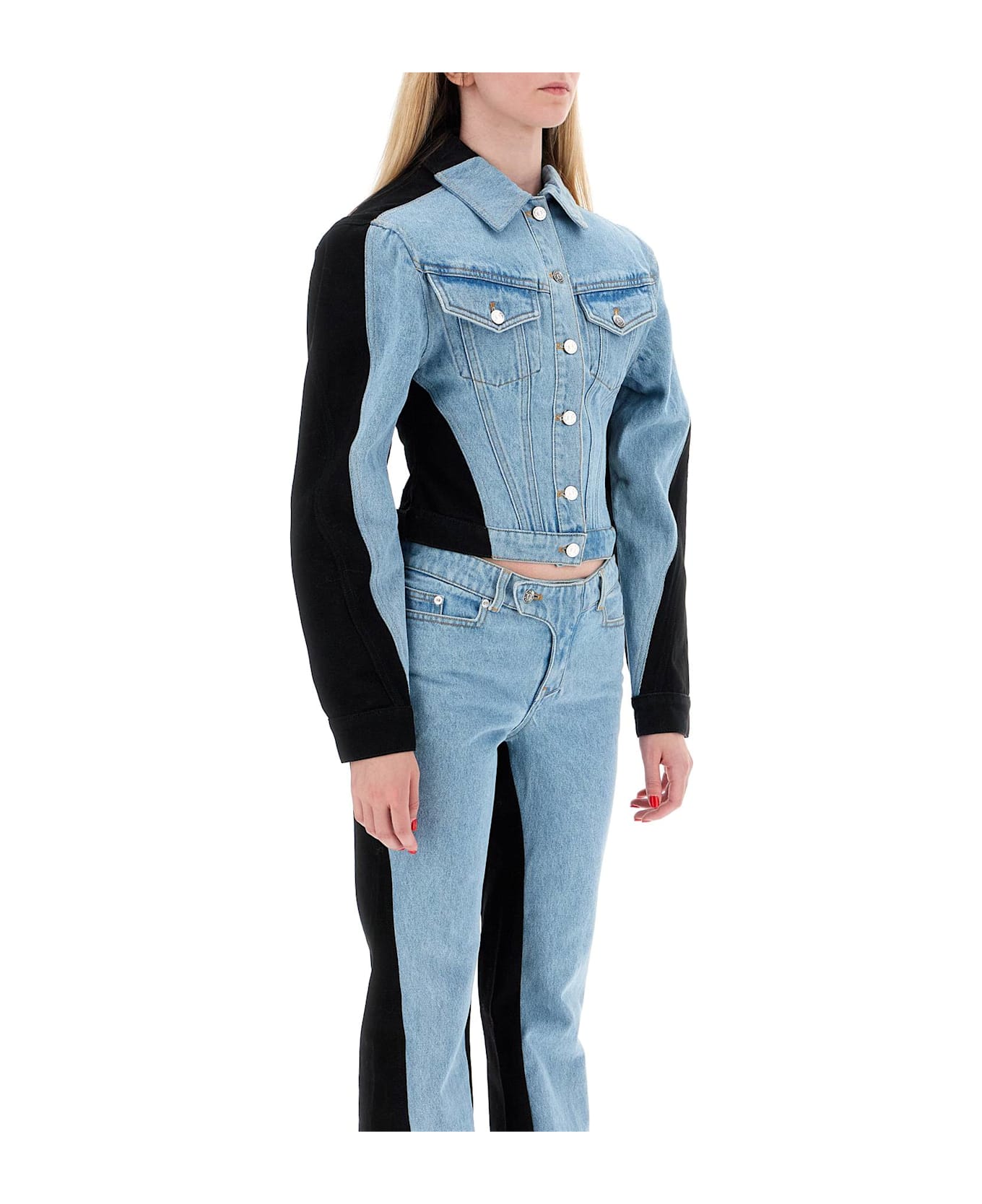 Mugler Bicolor Denim Jacket - TOKYO BLUE BLACK (Blue)