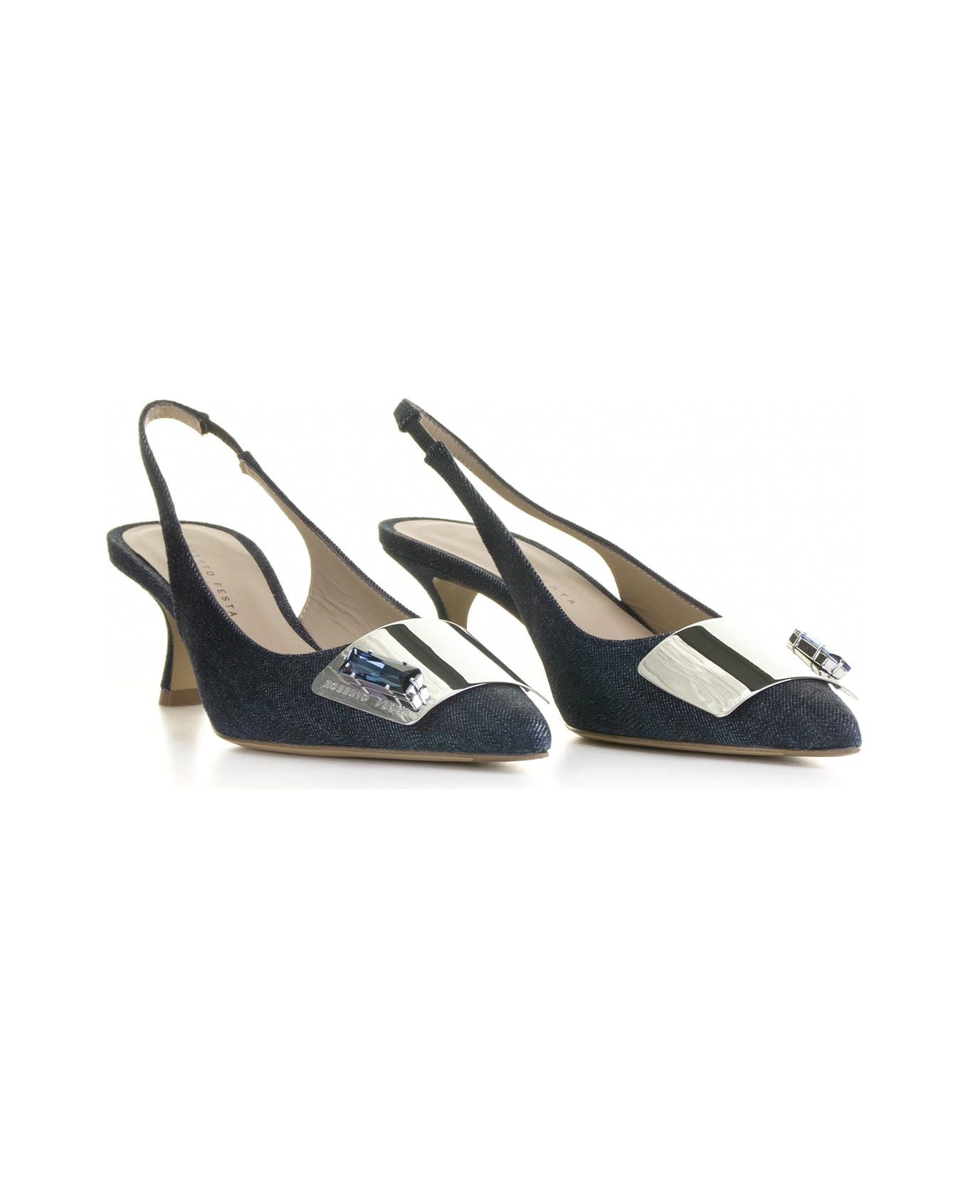 Roberto Festa Chanel Slingback In Vintage Jeans With Accessory - DENIM