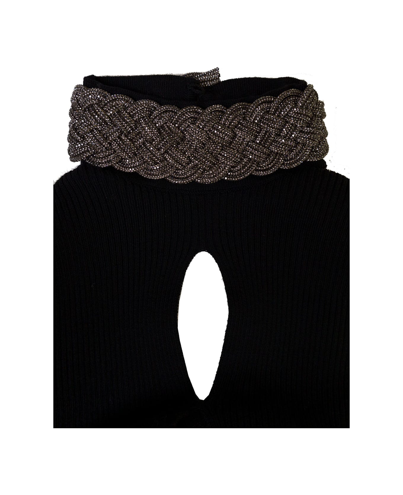 Giuseppe di Morabito Merino Wool Mini Dress Embellished Neck - Black