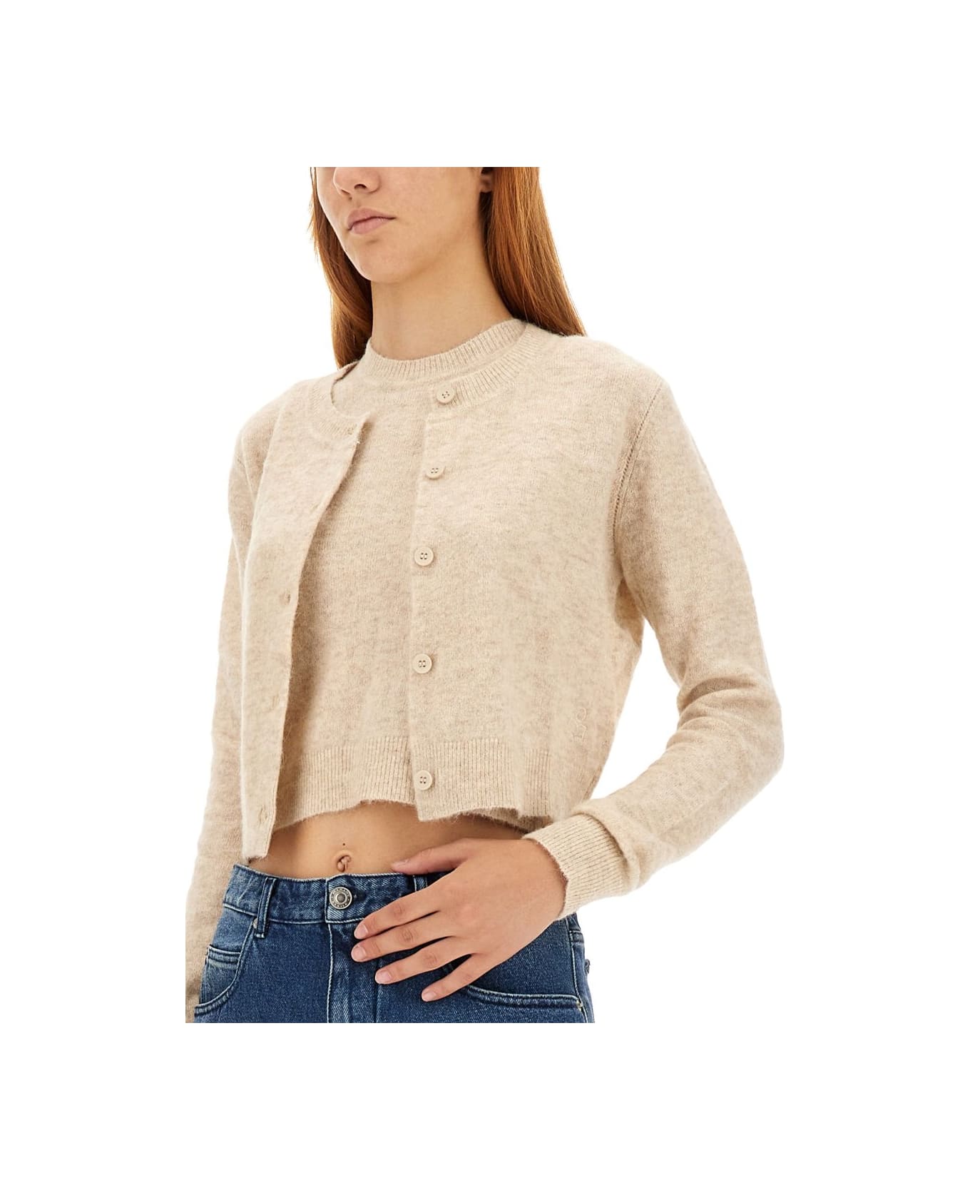 Marant Étoile Buttoned Straight Hem Knitted Cardigan - BEIGE