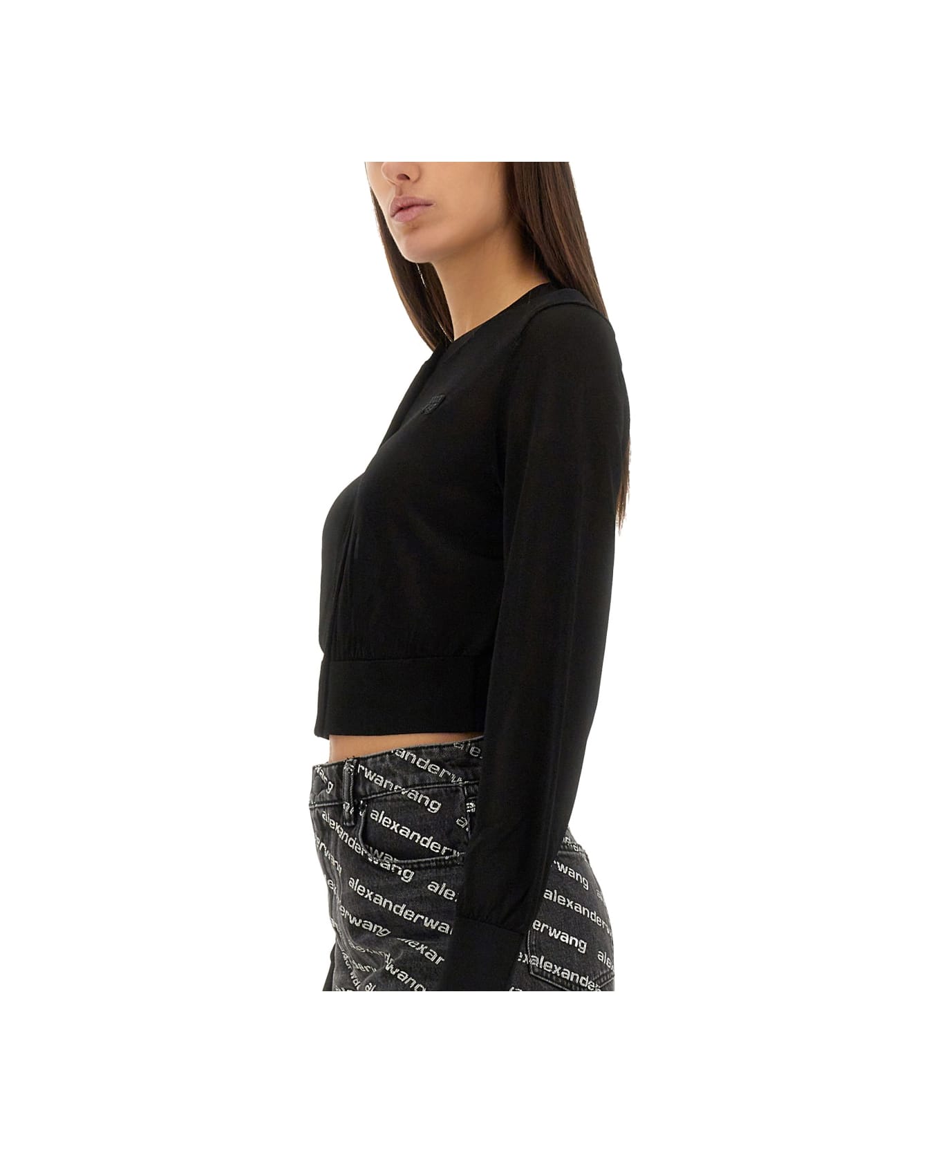 T by Alexander Wang Cropped Cardigan - BLACK