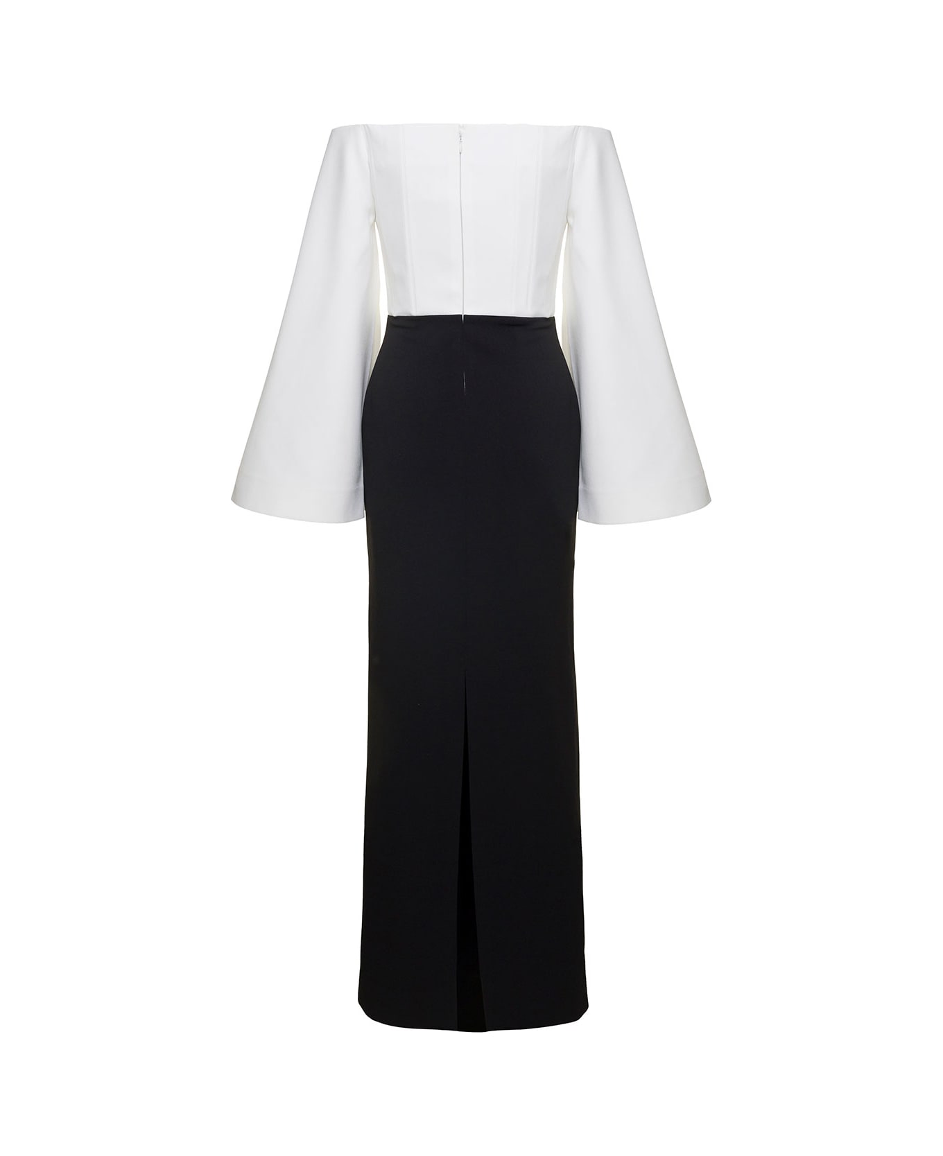 Solace London Eliana Off-shoulder Maxi Dress In Black And White Satin - Cream/black