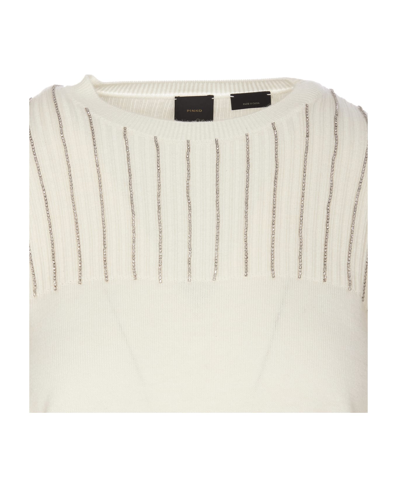Pinko Fringe Strass Sweater - White ニットウェア