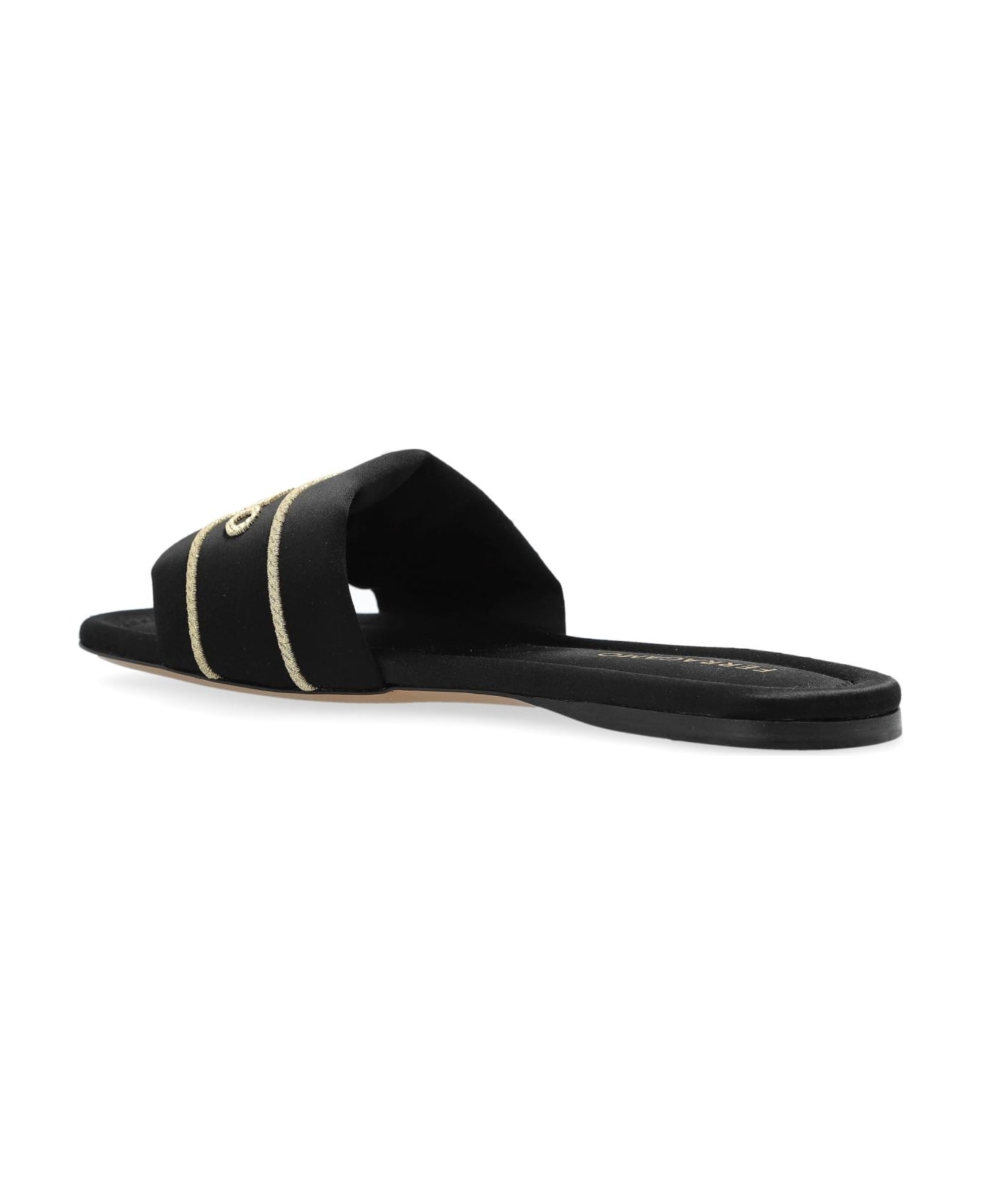 Ferragamo Satin Mules With Logo - BLACK