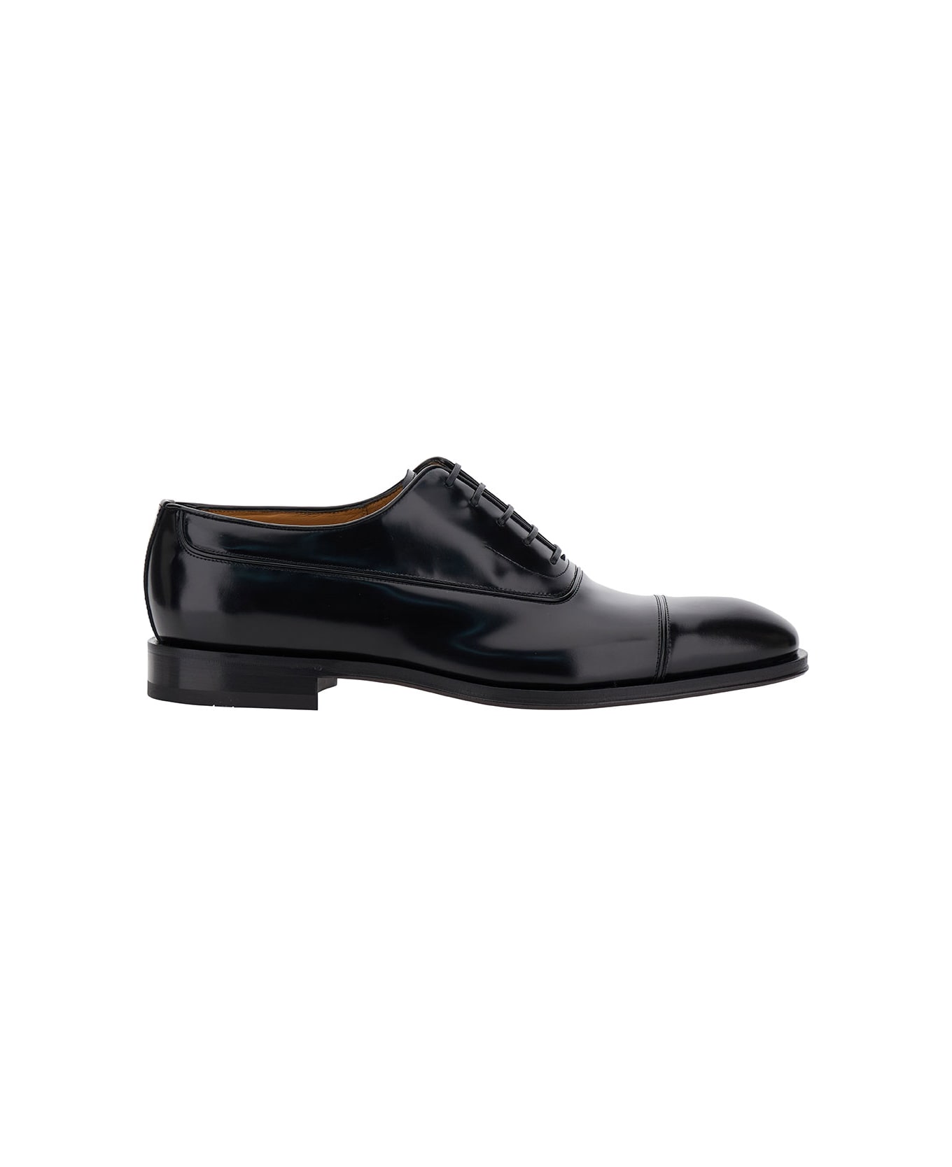 Ferragamo Black Oxford Lace-up With Toe Cap Detail In Brushed Leather Man - Black