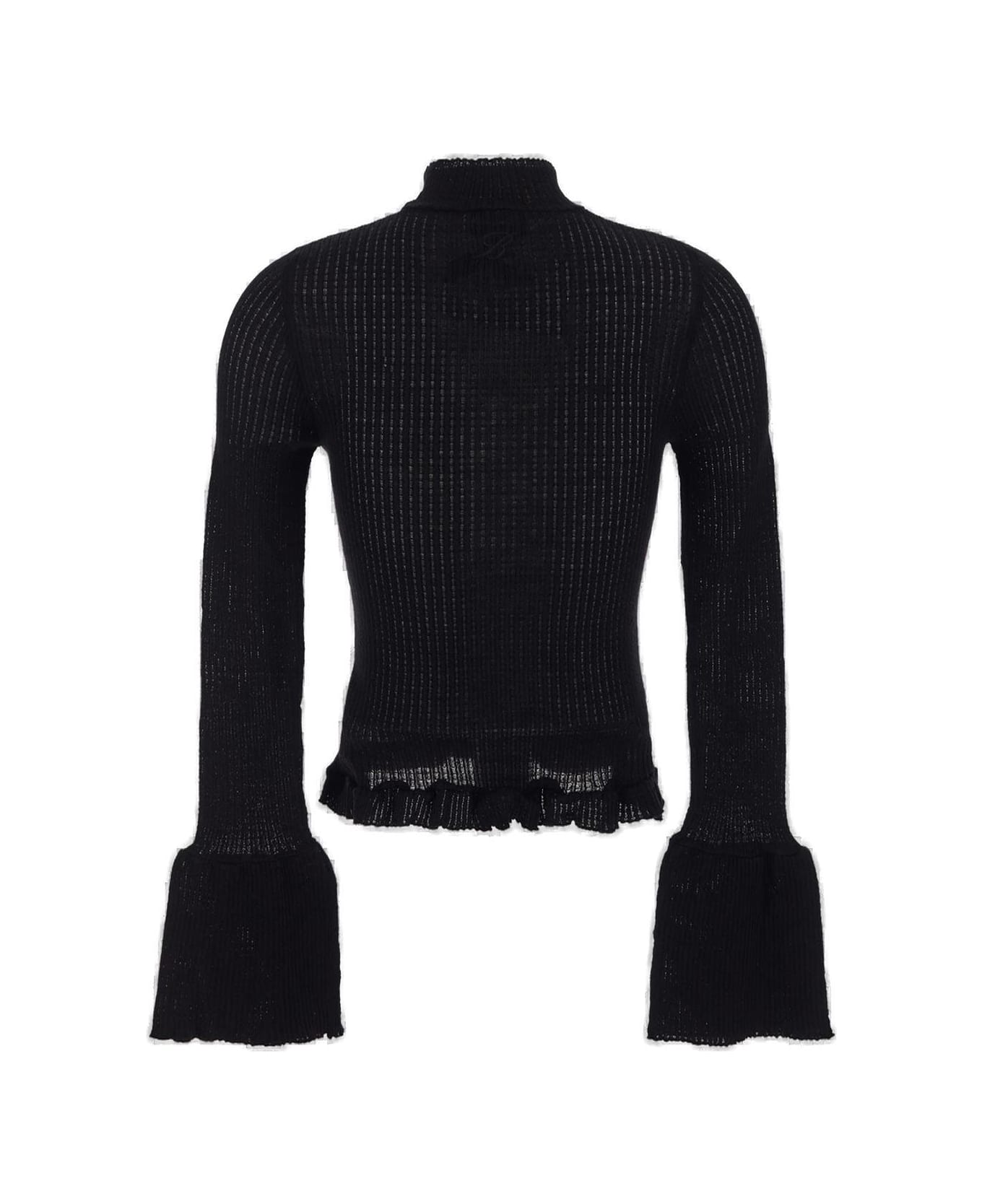 Blumarine Ruffle-detailed Flared-cuff Ribbed-knit Jumper - Black