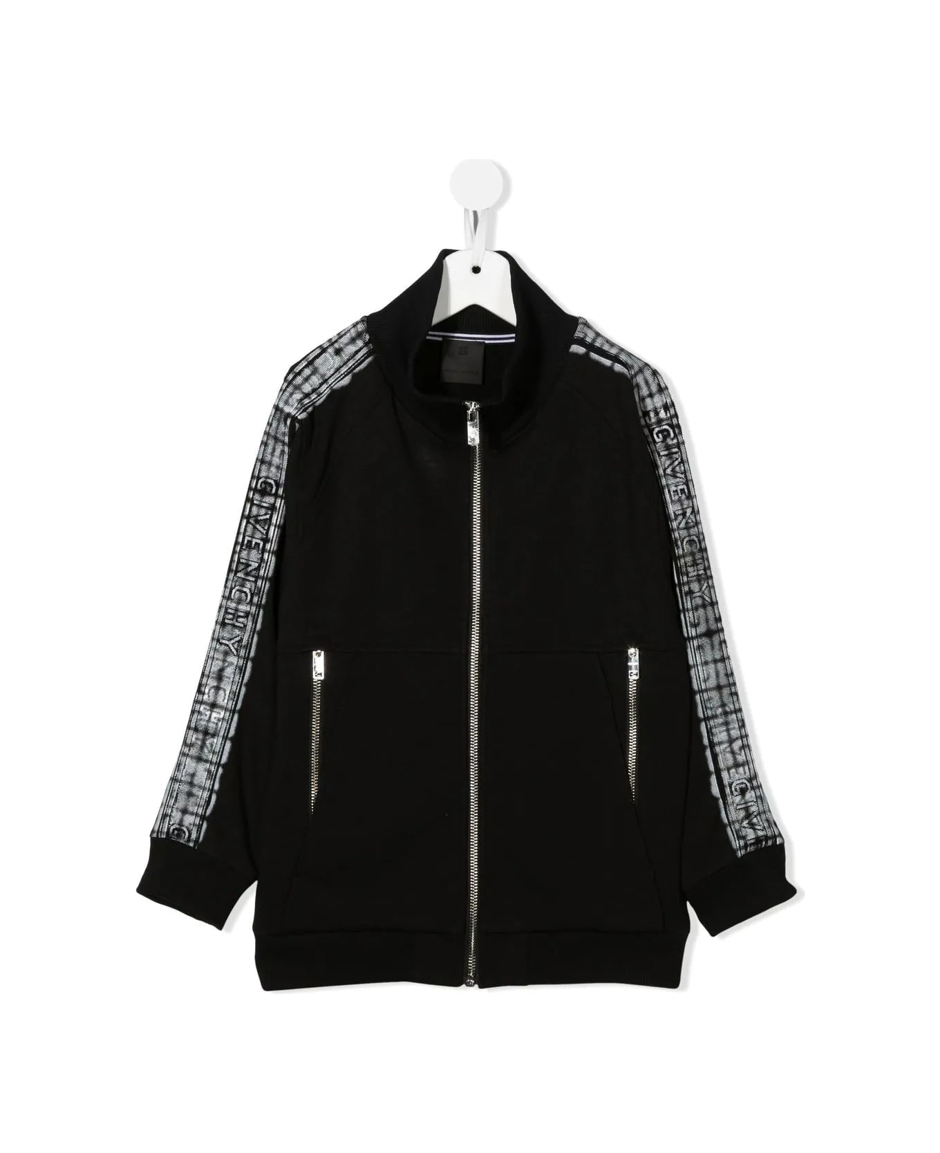 Givenchy Kids Black Zipped Sweatshirt With Contrast Logo Bands - B Nero ニットウェア＆スウェットシャツ