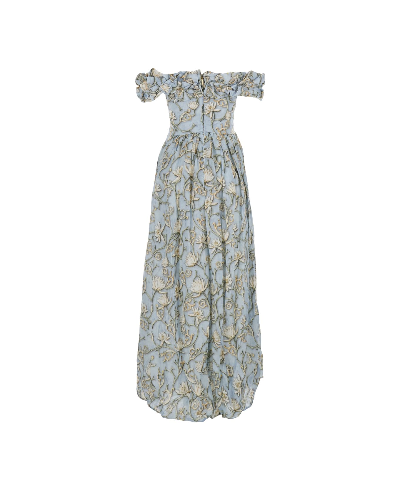 Agua by Agua Bendita 
espliego
 Blue Long Dress With All-over Printed Floral Motif In Linen Woman - Blu