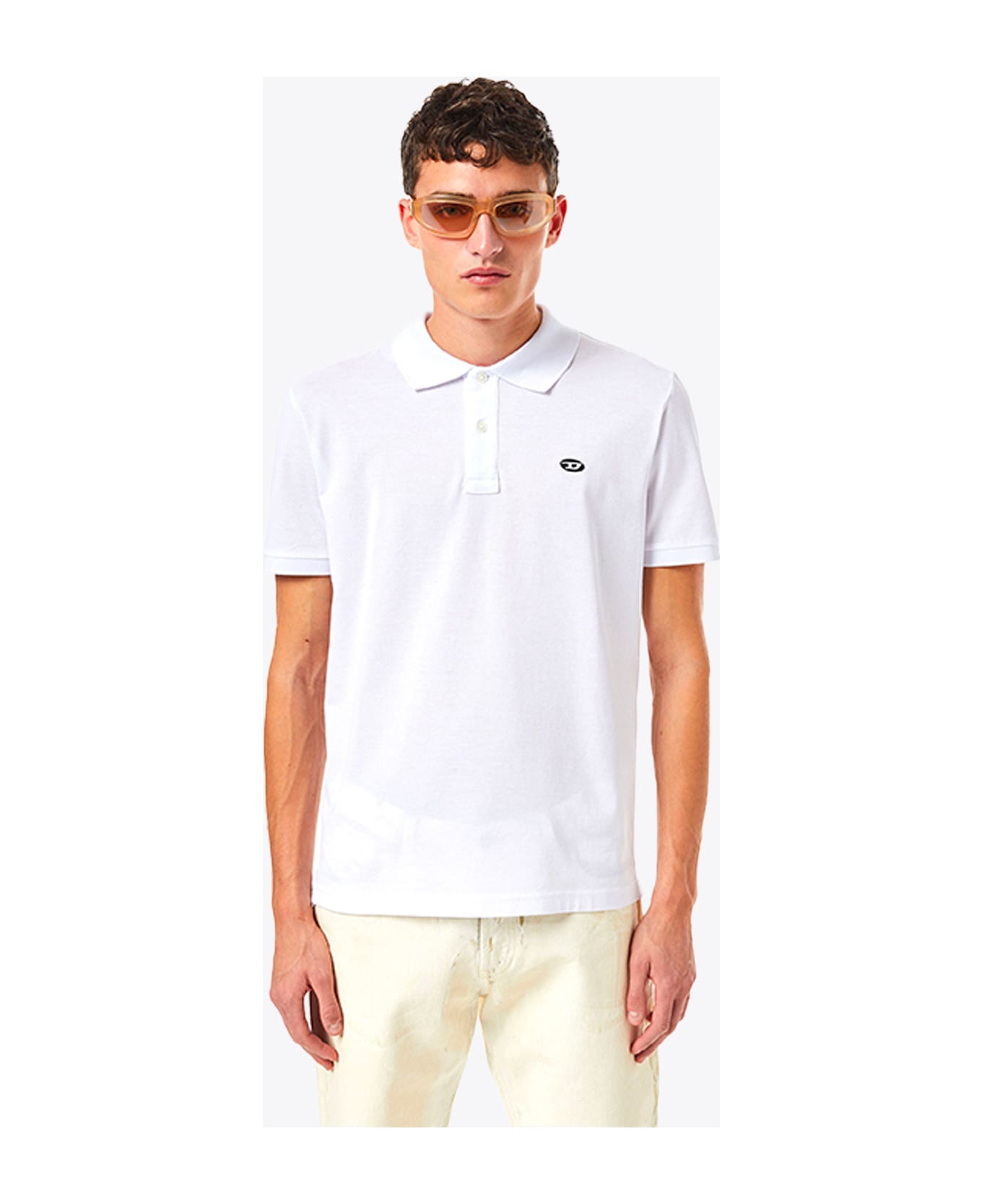 Diesel T-smith-doval-pj White Polo Shirt With Oval D Logo Patch - T Smith Doval Pj - Bianco