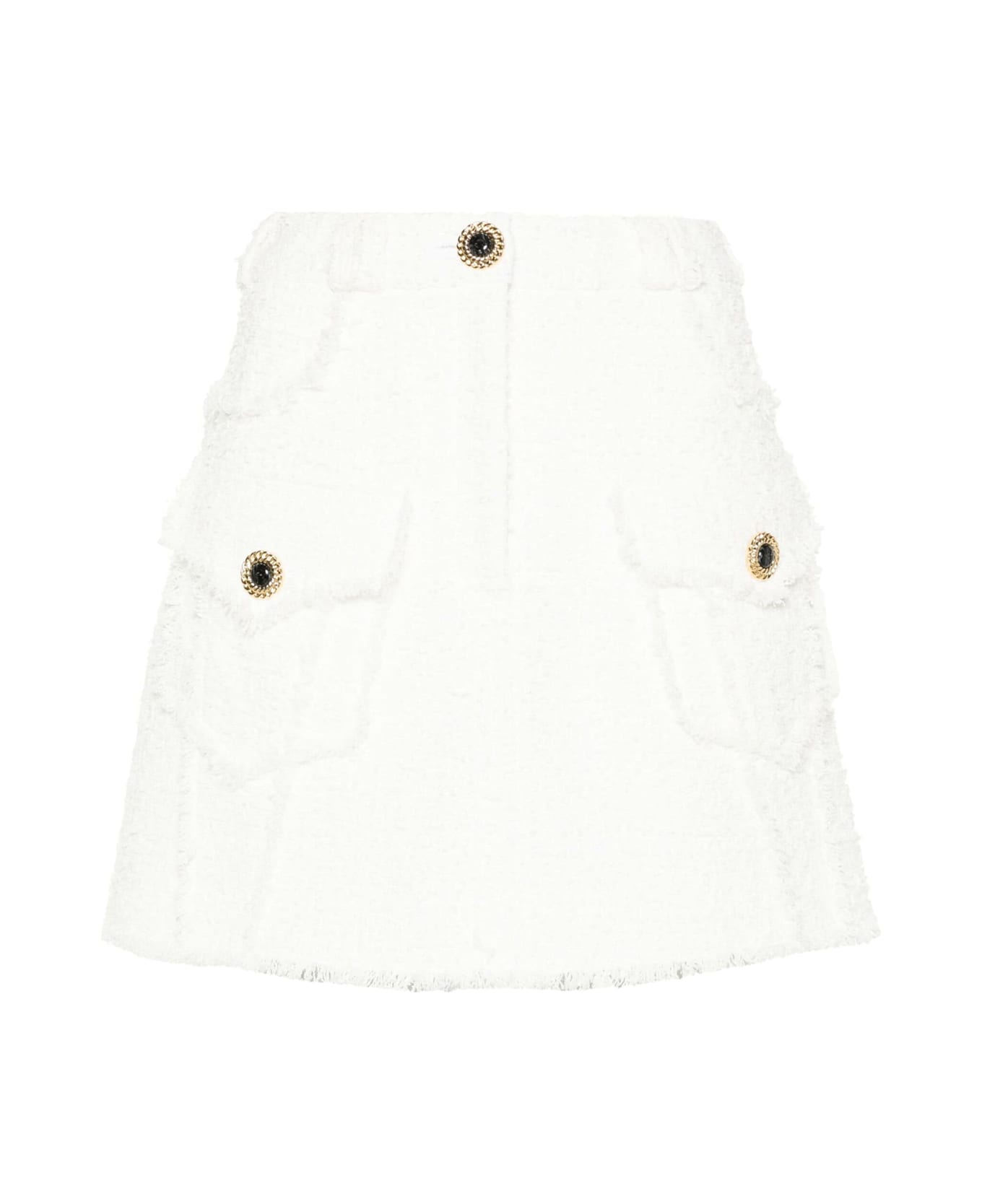 Balmain 2 Pkts Tweed Trapeze Mini Skirt - Fa Blanc