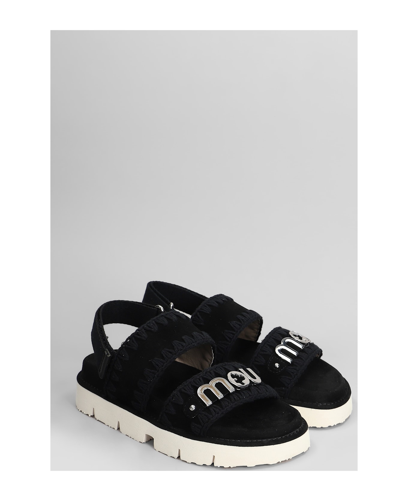 Mou Bio Sandal Flats In Black Suede - black