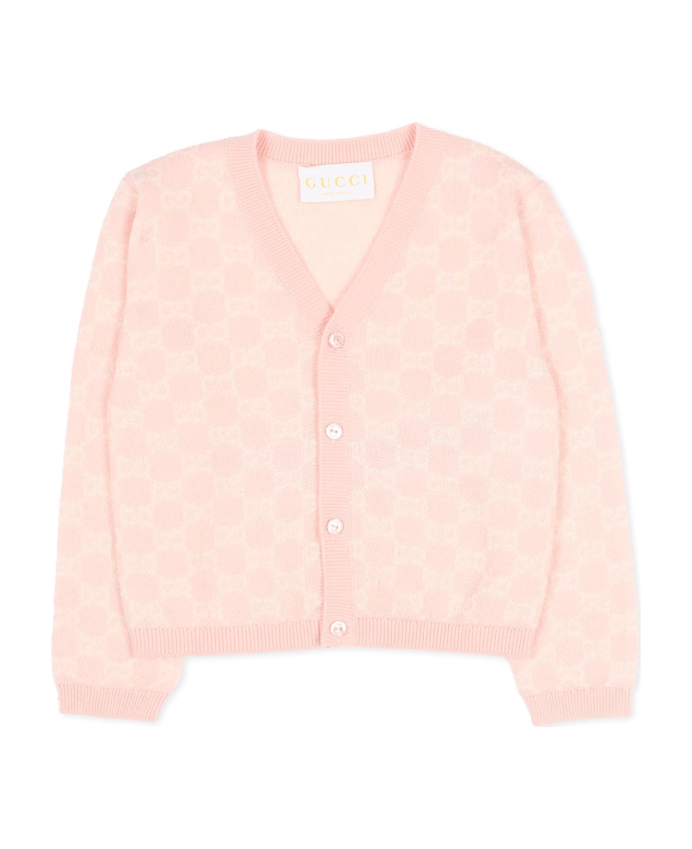 Gucci Pink Cardigan For Baby Girl With Gg - Pink