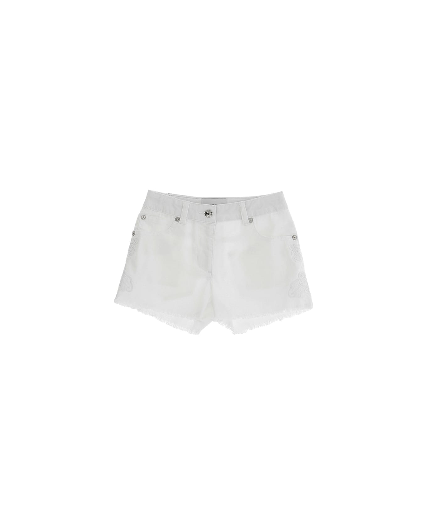 Ermanno Scervino Junior White Denim Shorts With Lace Appliqués - White