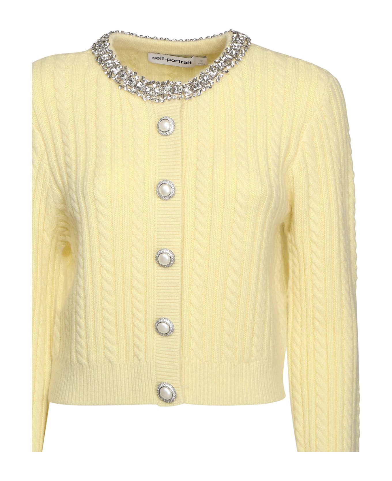 self-portrait Alpaca Cardigan With Pearls And Rhinestones - Yellow ニットウェア