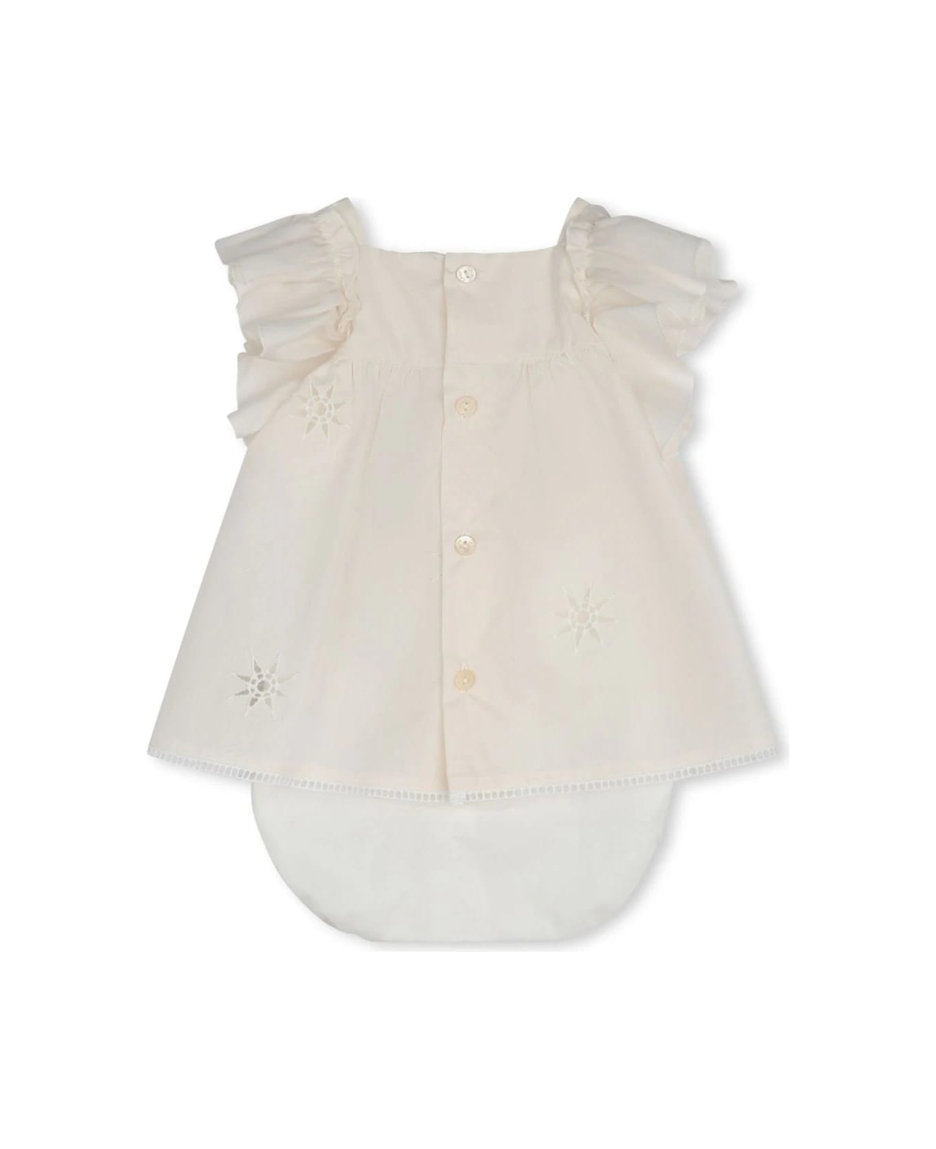 Chloé White Dress With Embroidered Stars And Ladder Stitch Work - White