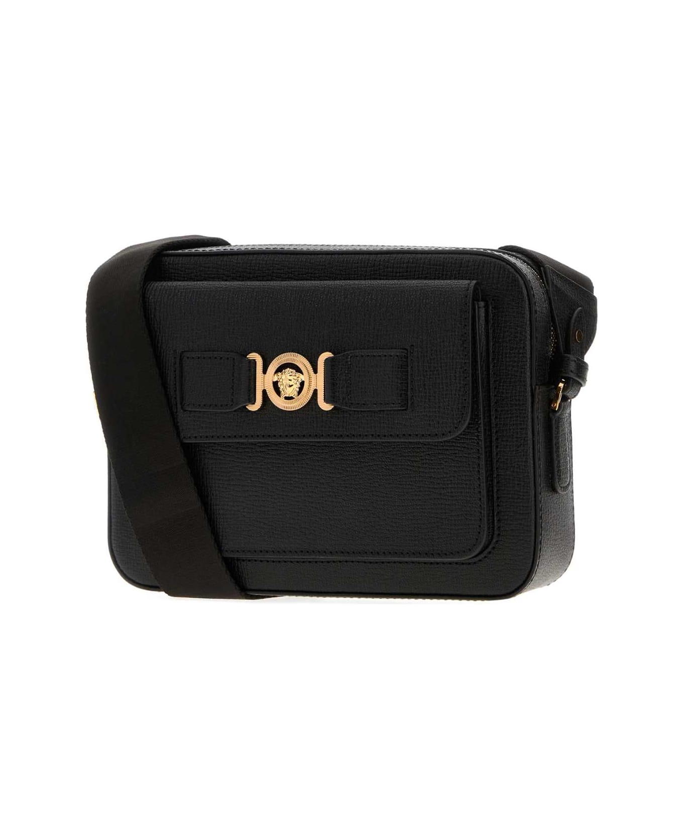 Versace Black Leather Crossbody Bag - BLACKVERSACEGOLD