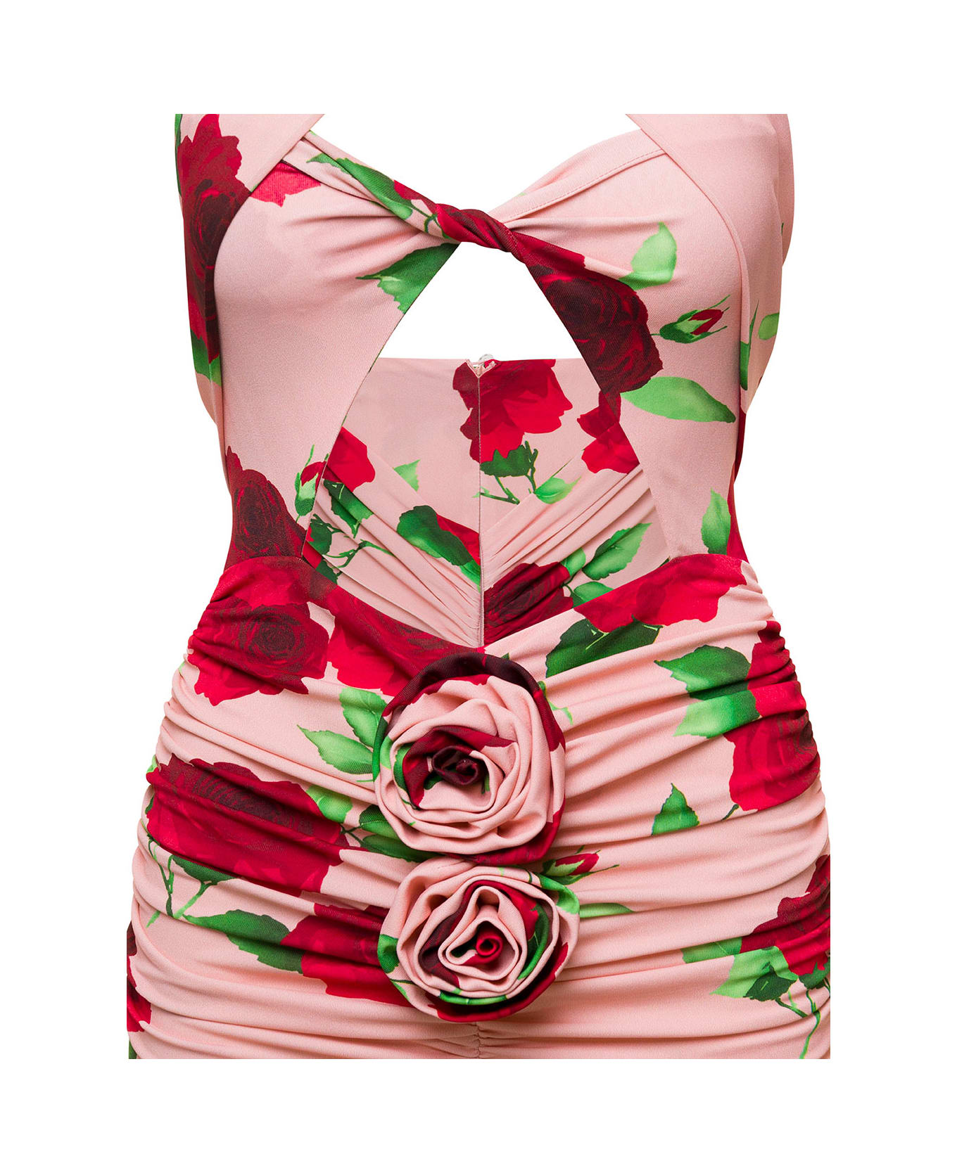 Magda Butrym Pink Mini-dress With Floral Print All-over In Viscose Woman - Multicolor