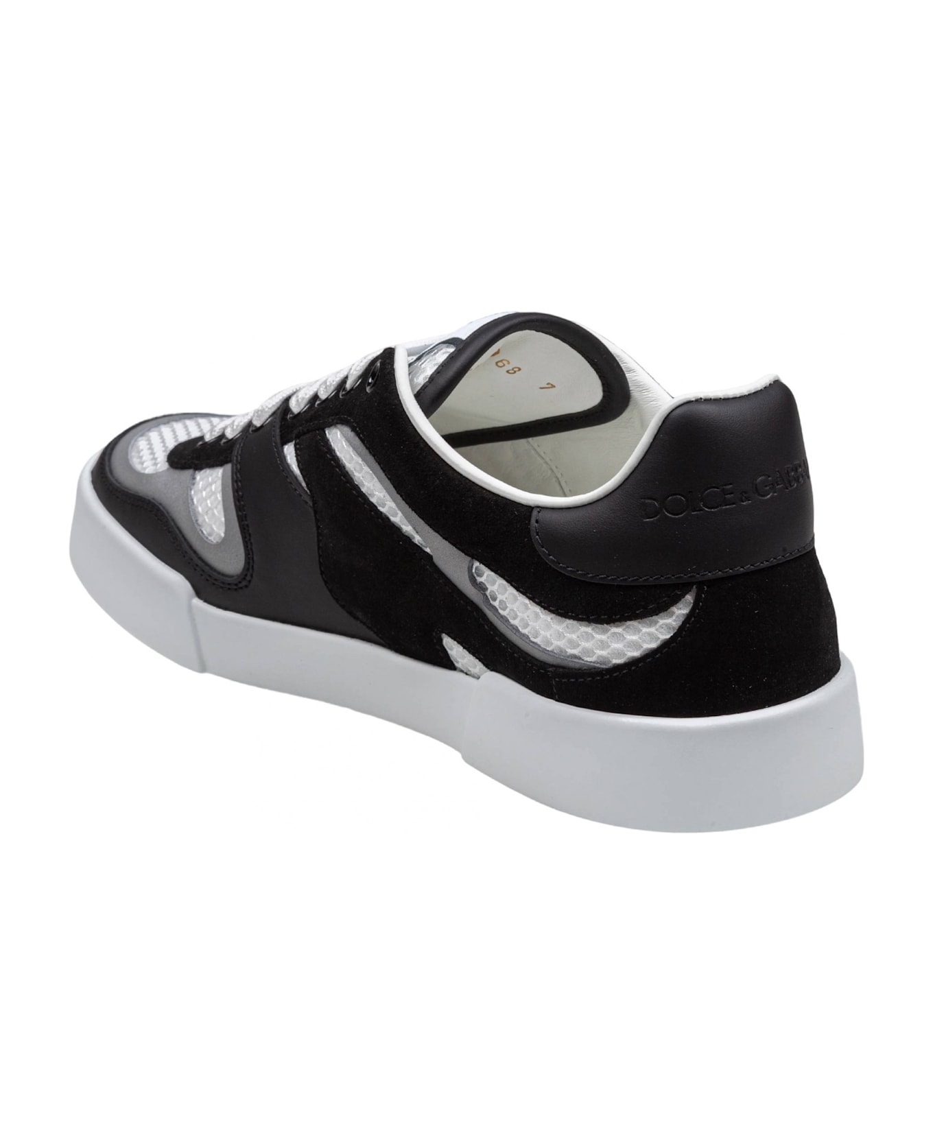 Dolce & Gabbana Portofino Strobel Light Sneakers In Leather And Fabric Color Black And White - white/black
