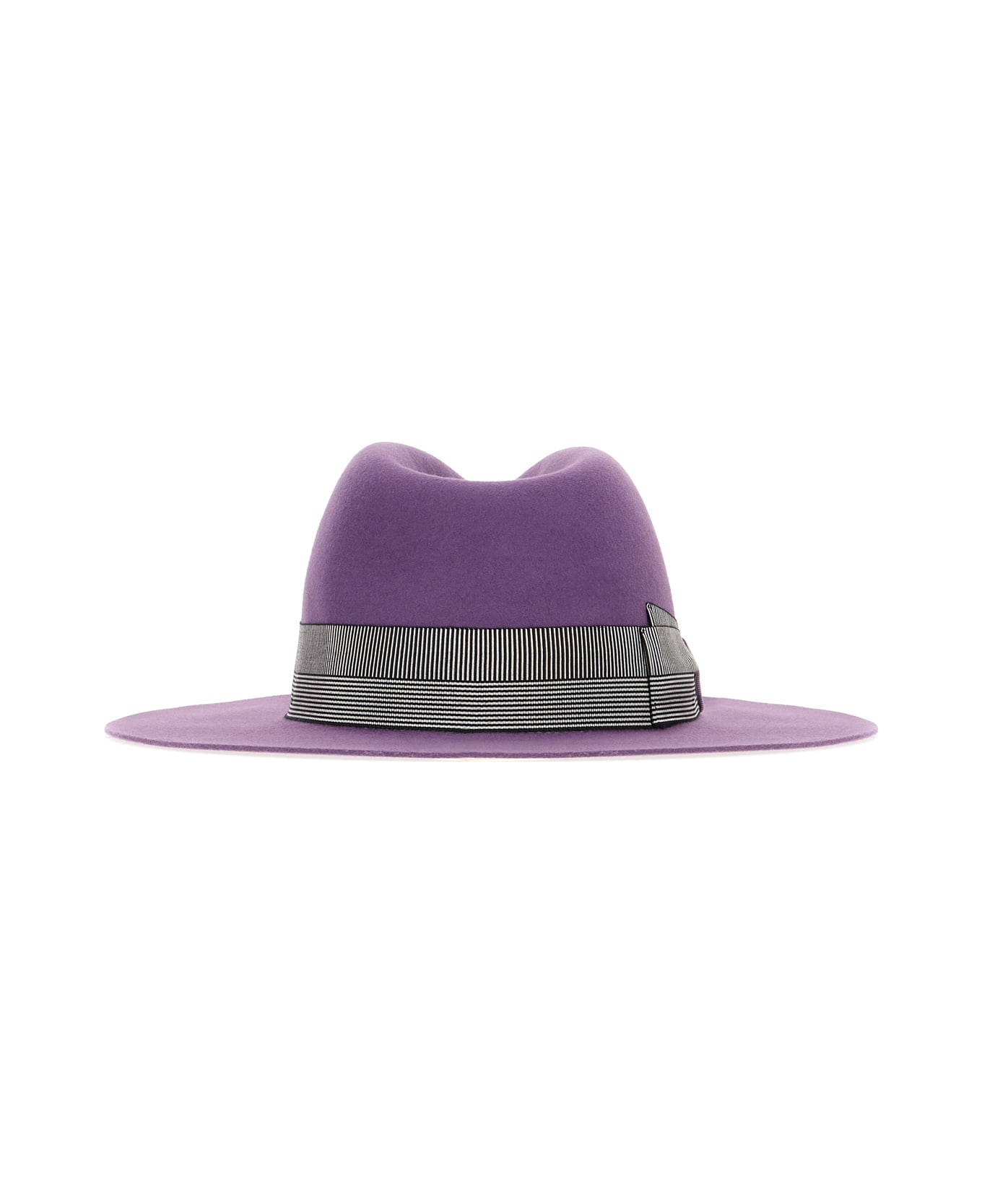 Borsalino Agata Alessandria Brushed Felt With Striped Hatband - AMETHYST, BLACK/WHITE HATBAND