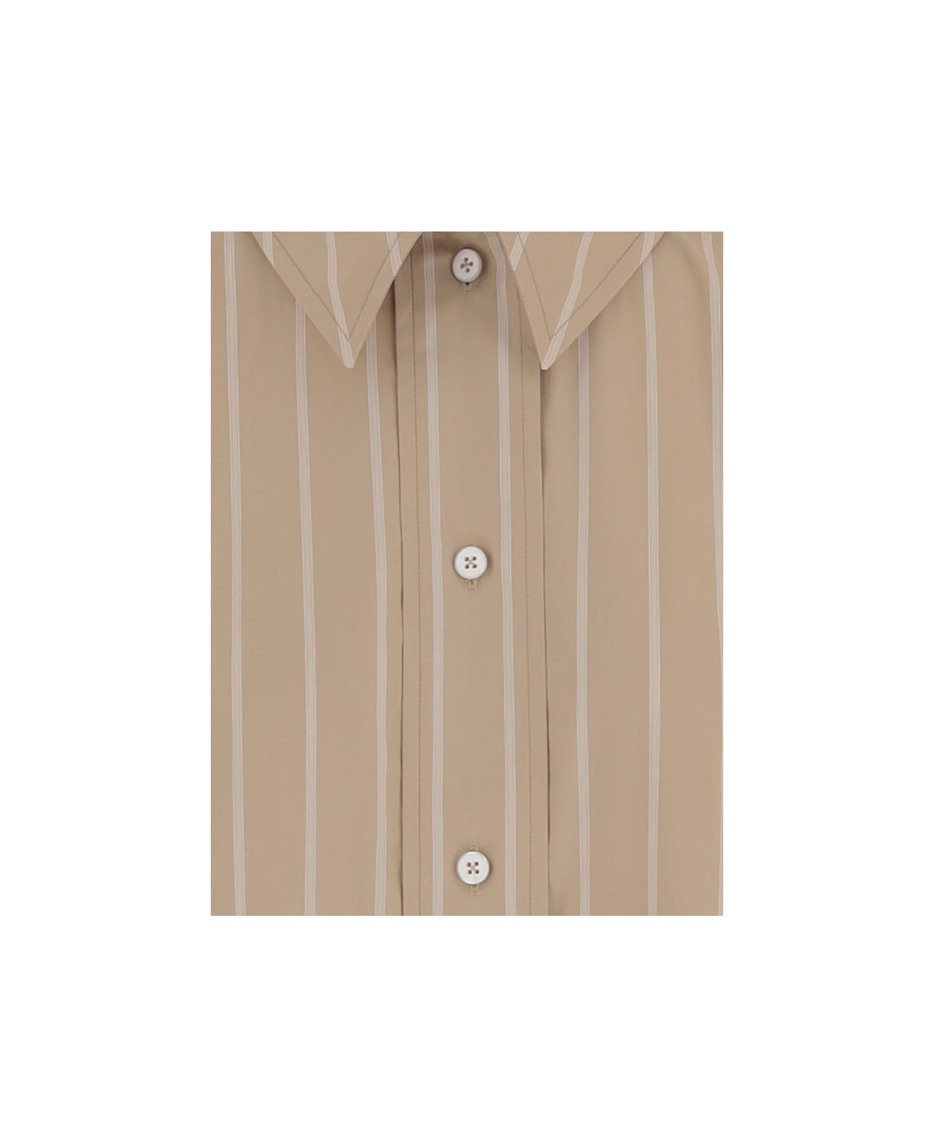 Jil Sander Long Cotton Dress With Striped Pattern - Beige