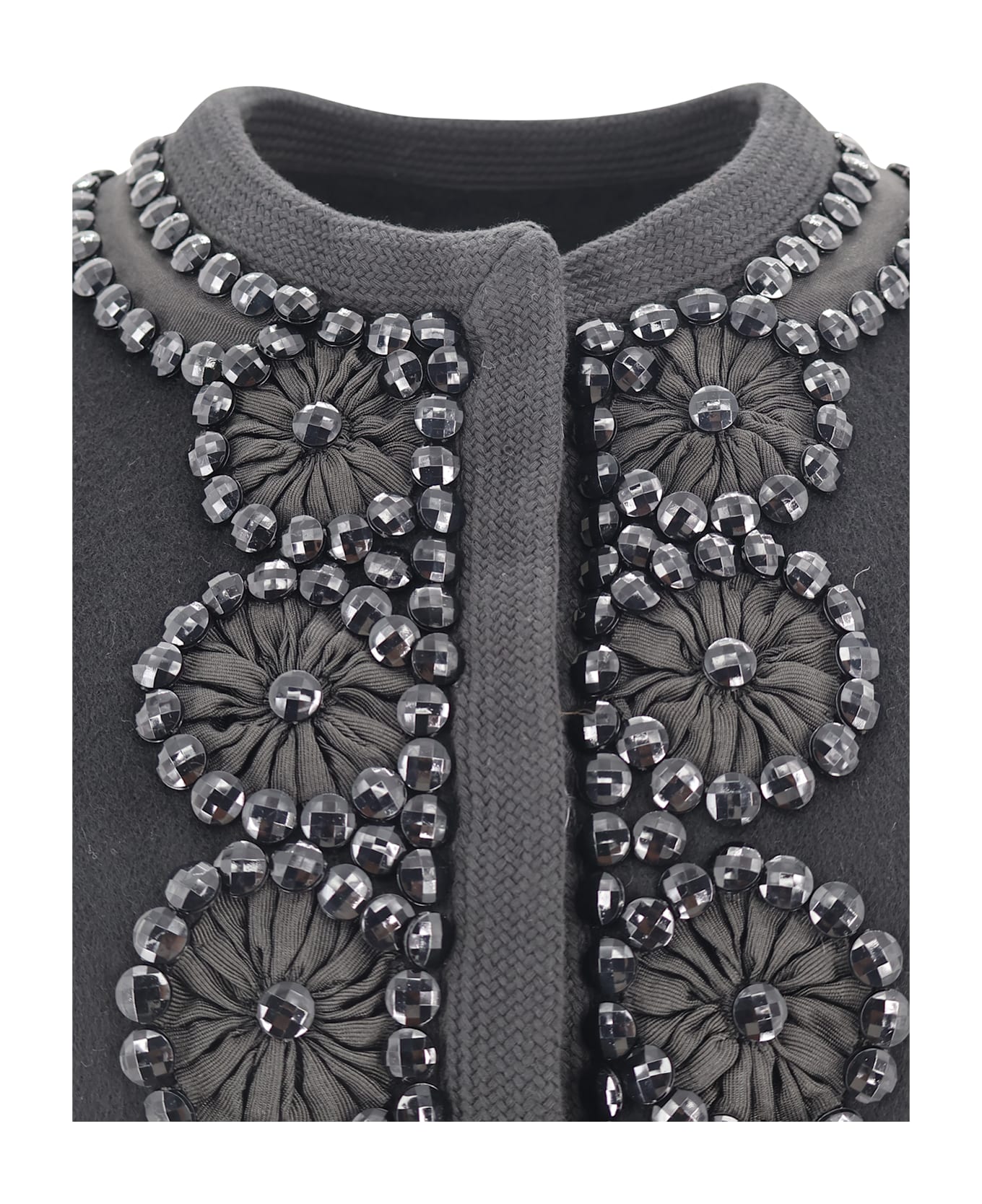Parosh Cropped Wool Coat With Floral Embroidery And Beading - Black