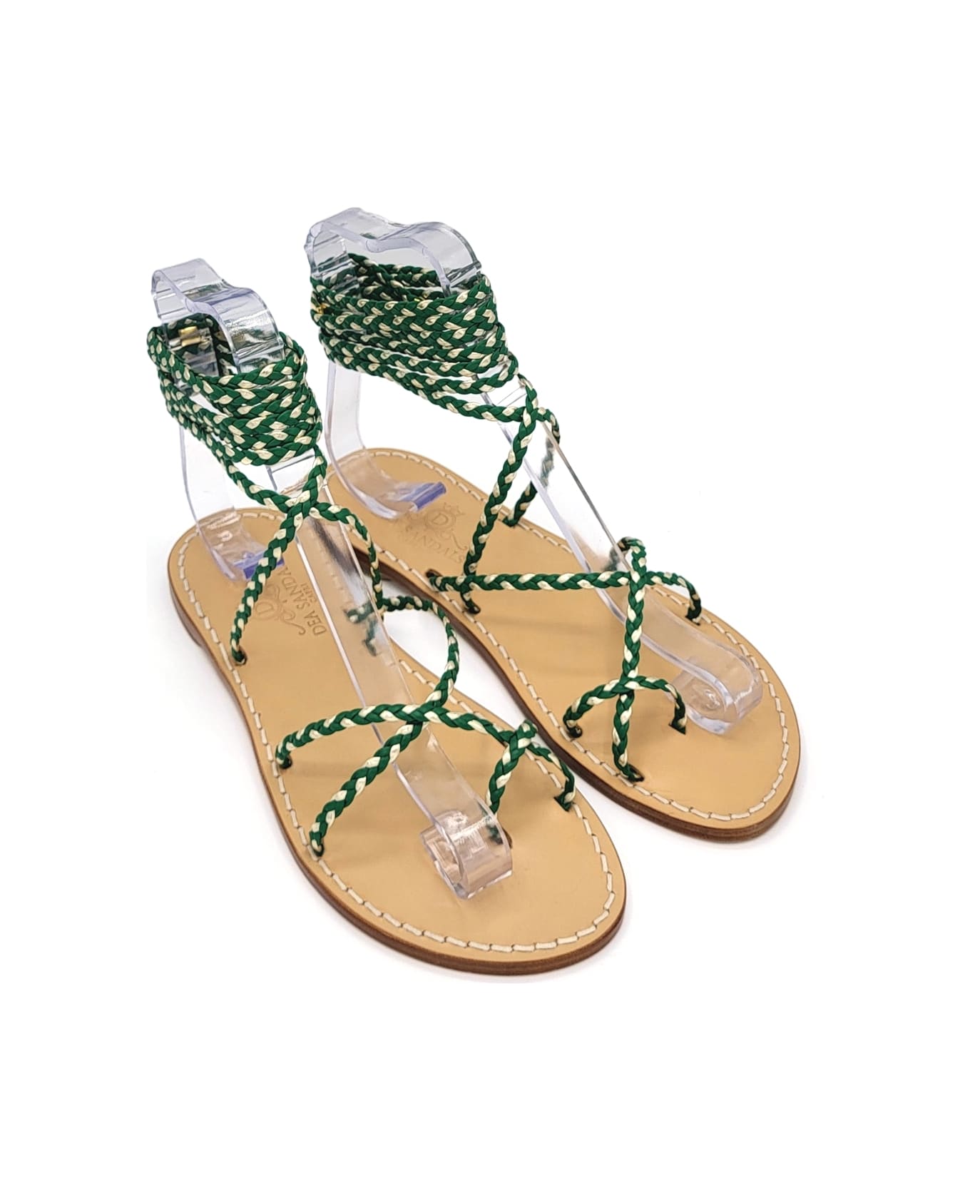 Dea Sandals Gold And Green Leather Gladiator Sandals - green, platinum gold