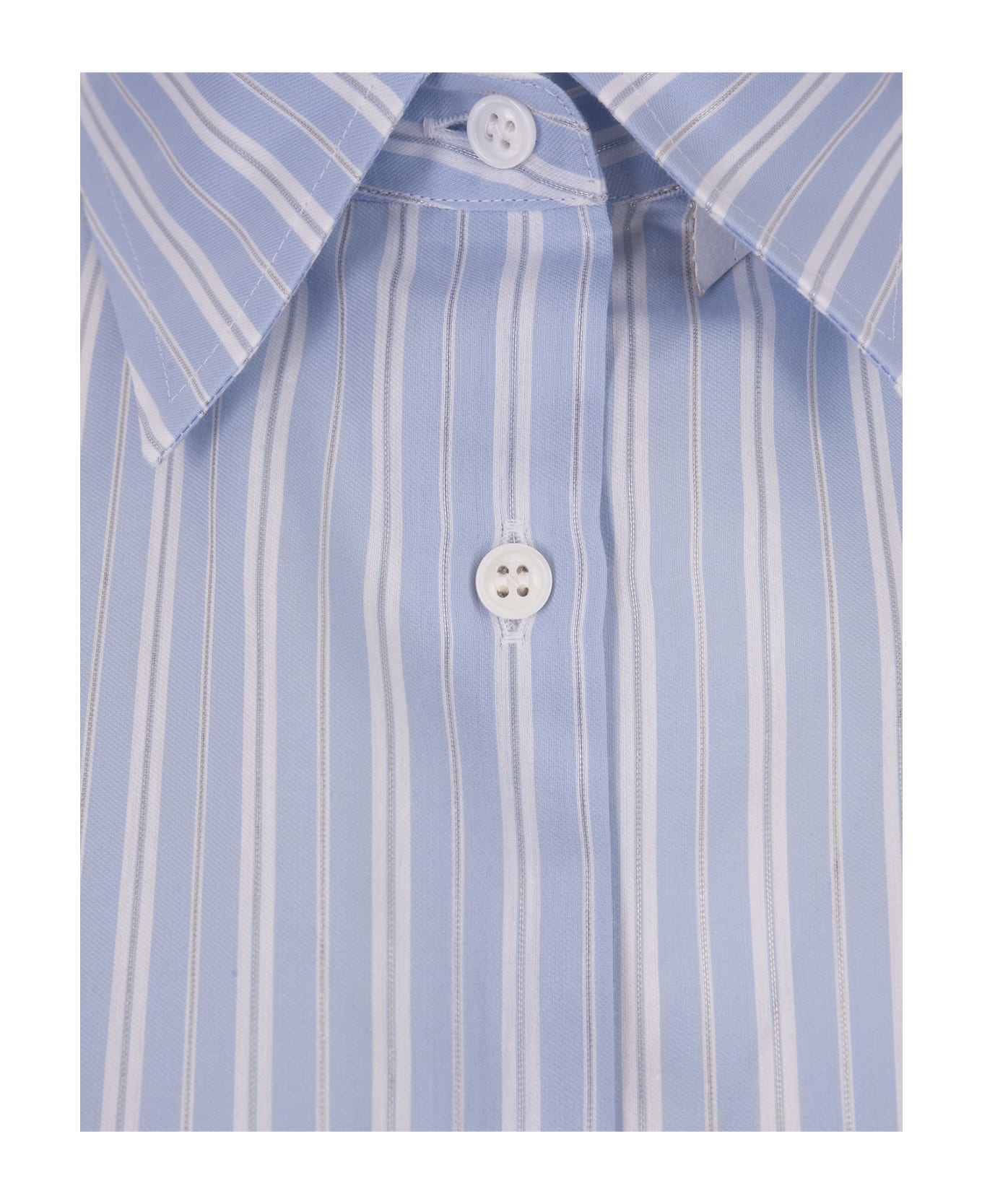 Ermanno Scervino Blue, White And Silver Striped Over Shirt - Blue