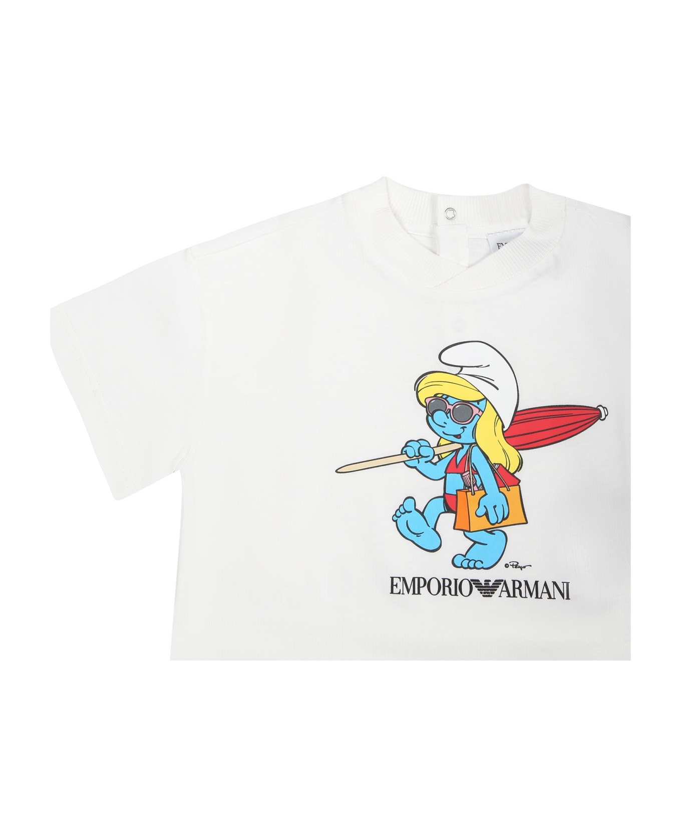Emporio Armani White T-shirt For Baby Girl With The Smurfs - White