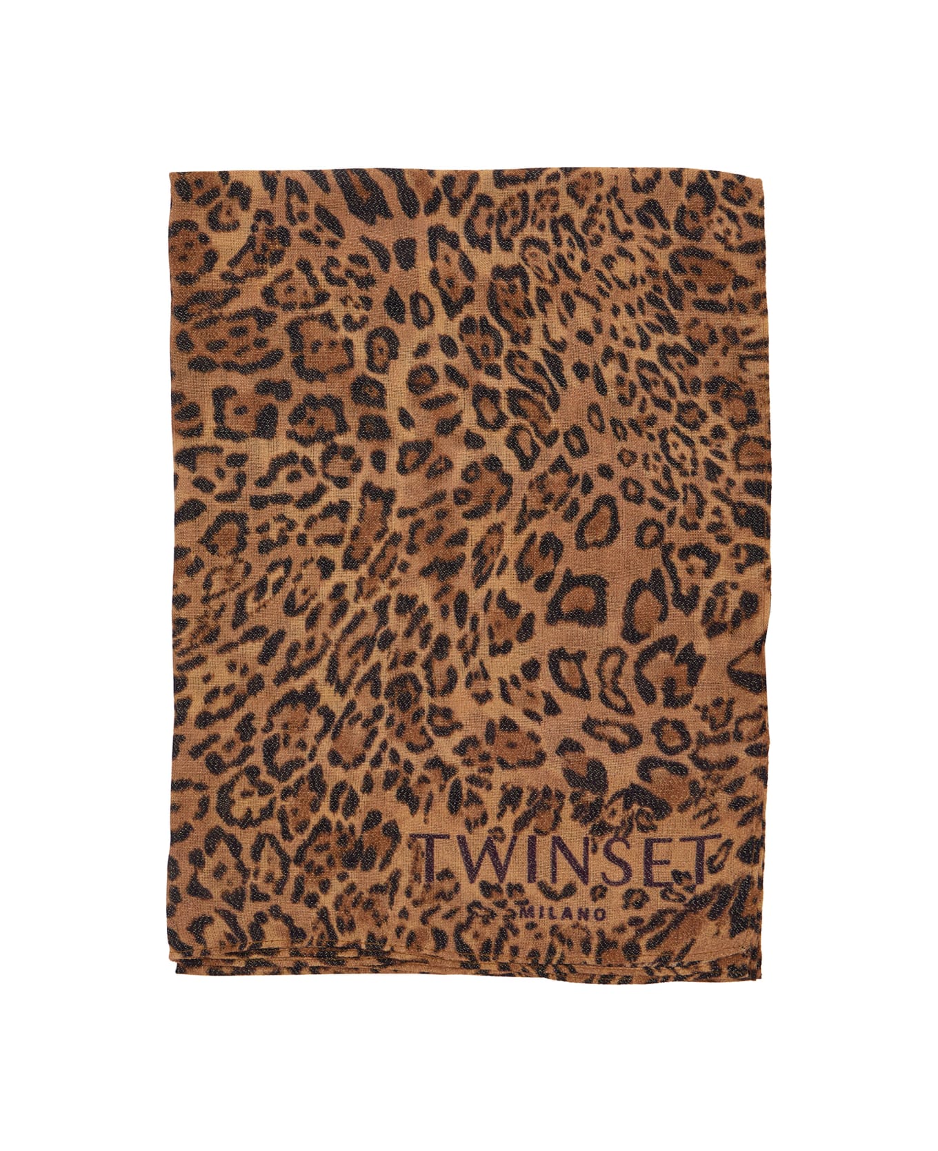 TwinSet Brown Rectangular Scarf With Animal Print In Modal Blend Woman - Brown