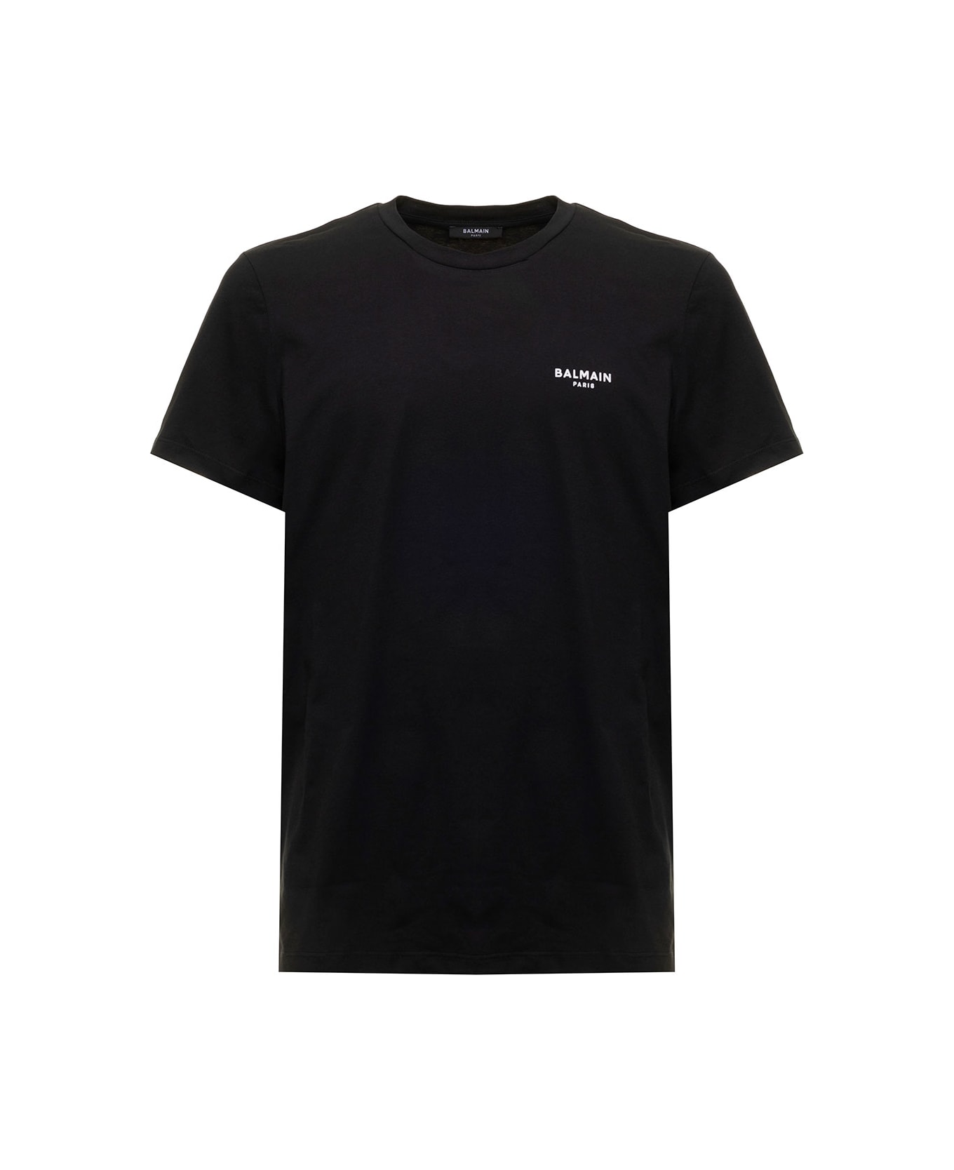 Balmain Black T-shirt With Flock Logo In Cotton Man - Black