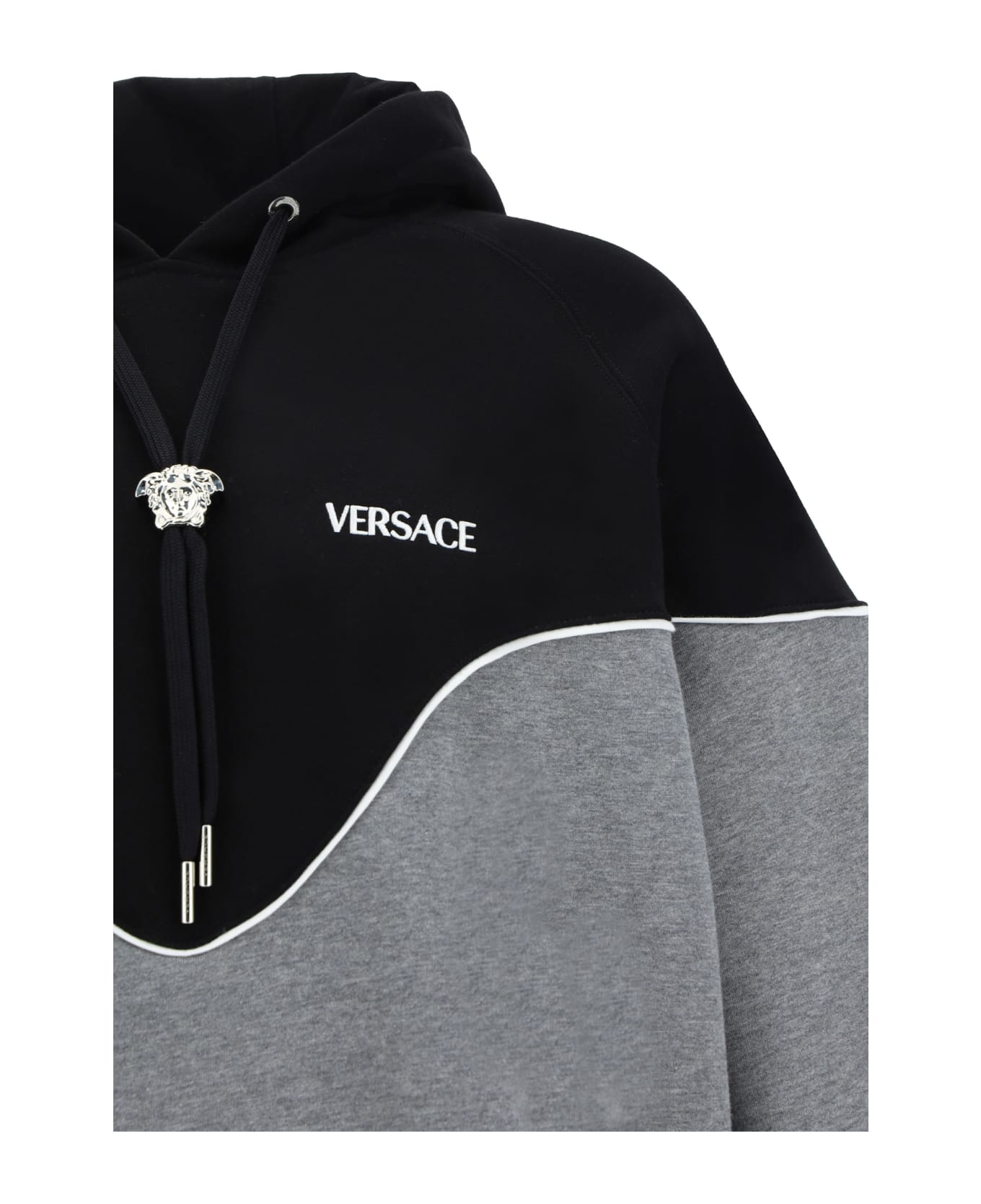 Versace Cotton Hoodie - Grigio Medio Melange + Nero フリース