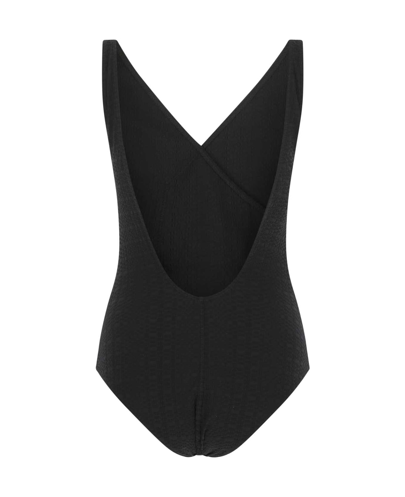 Lisa Marie Fernandez Black Stretch Seersucker Scallop Swimsuit - BLACK