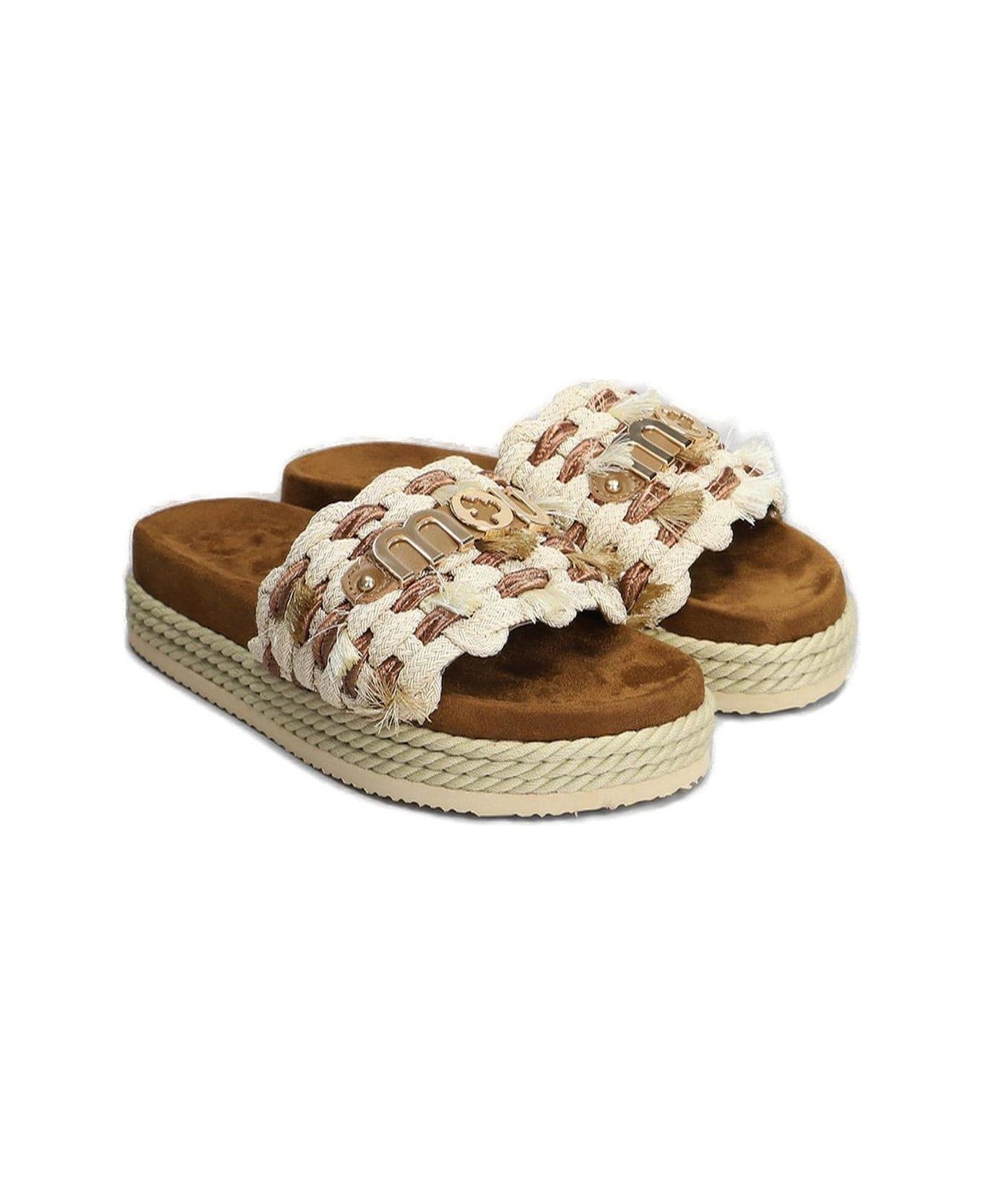 Mou Monoband Rope Fringed Sandals - Beige