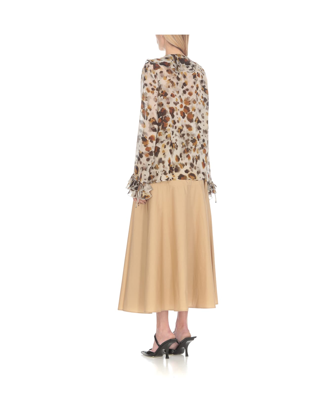MSGM Watercolour Leopard Blouse Shirt - Beige