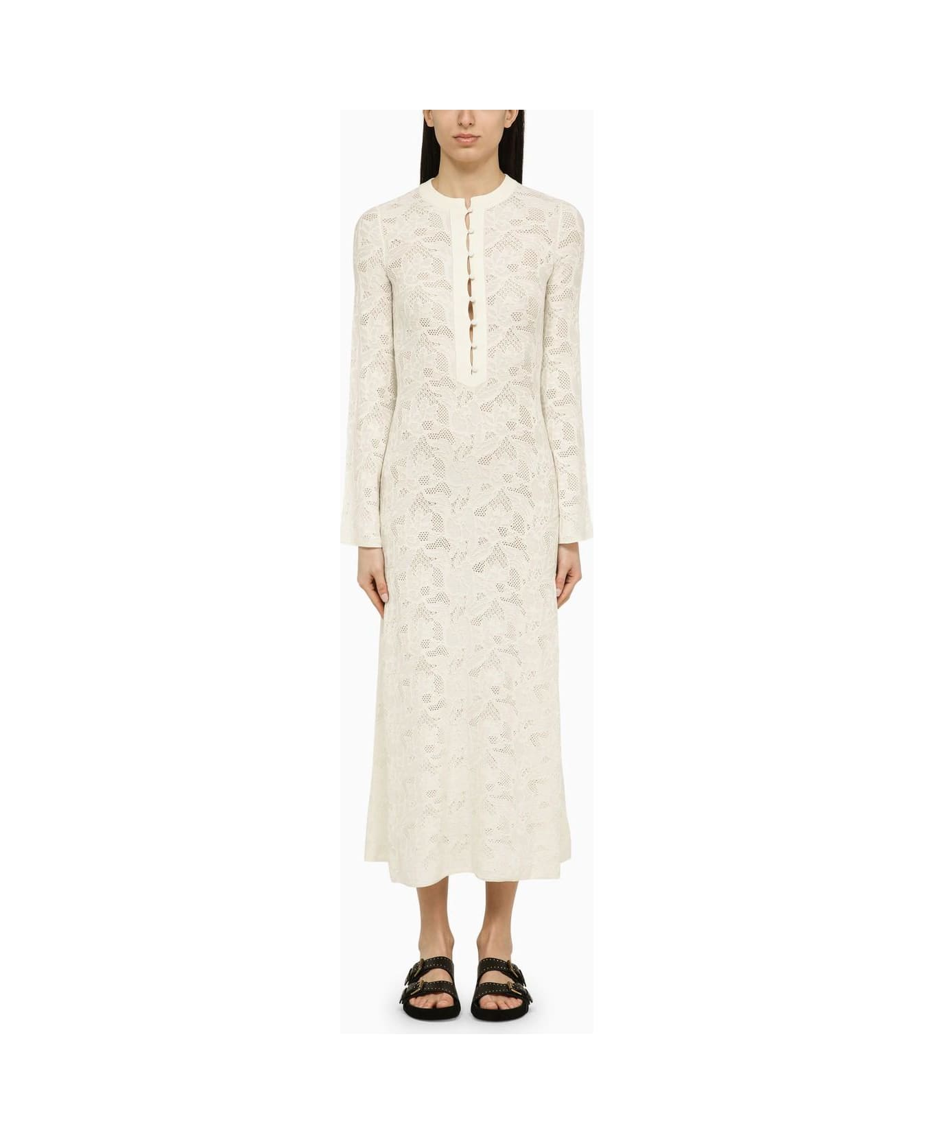 Chloé White Wool And Silk Dress With Embroidery - White