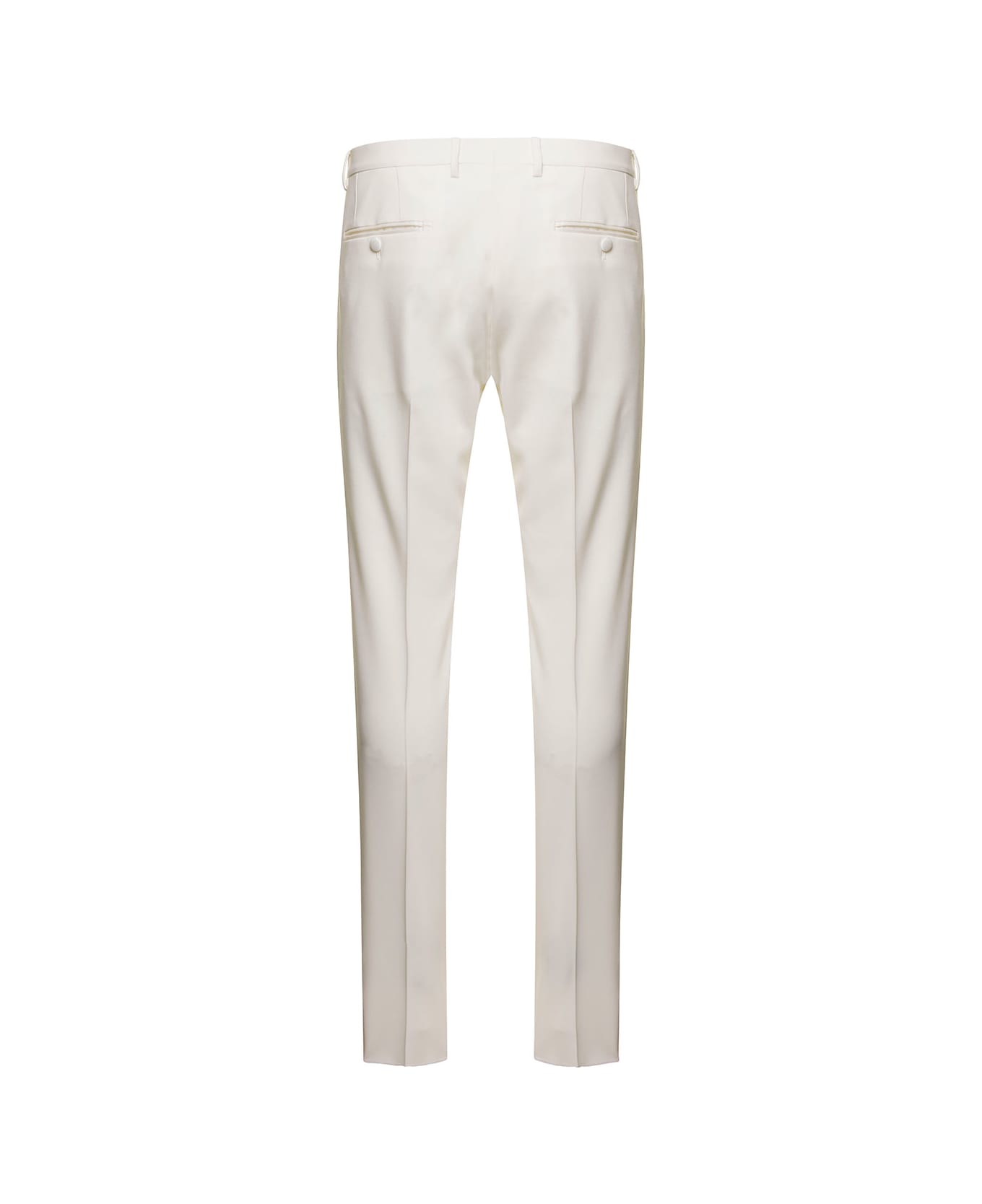 Dolce & Gabbana White Slim Pants With Covered Button In Wool And Silk Blend Man - White