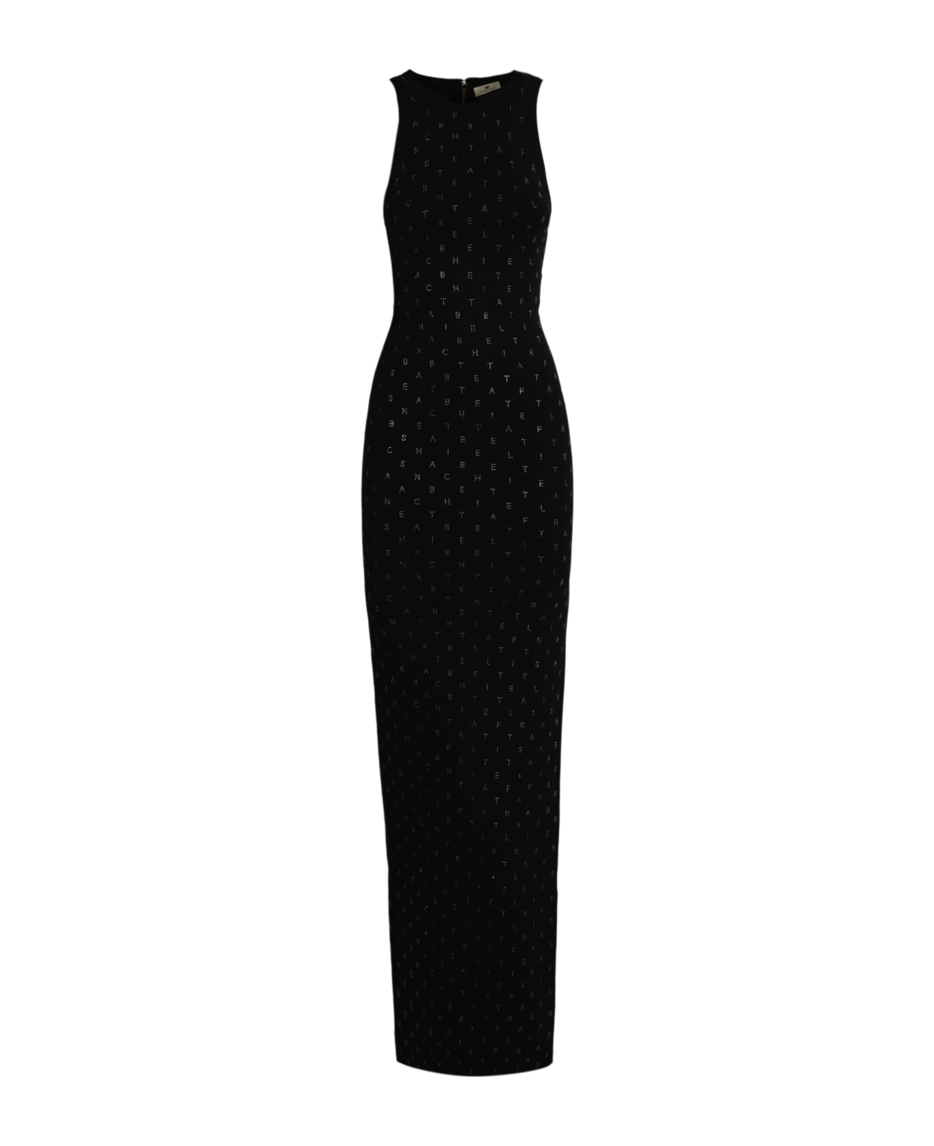 Elisabetta Franchi Viscose Knit Dress With Rhinestone Logo Elisabetta Franchi - BLACK